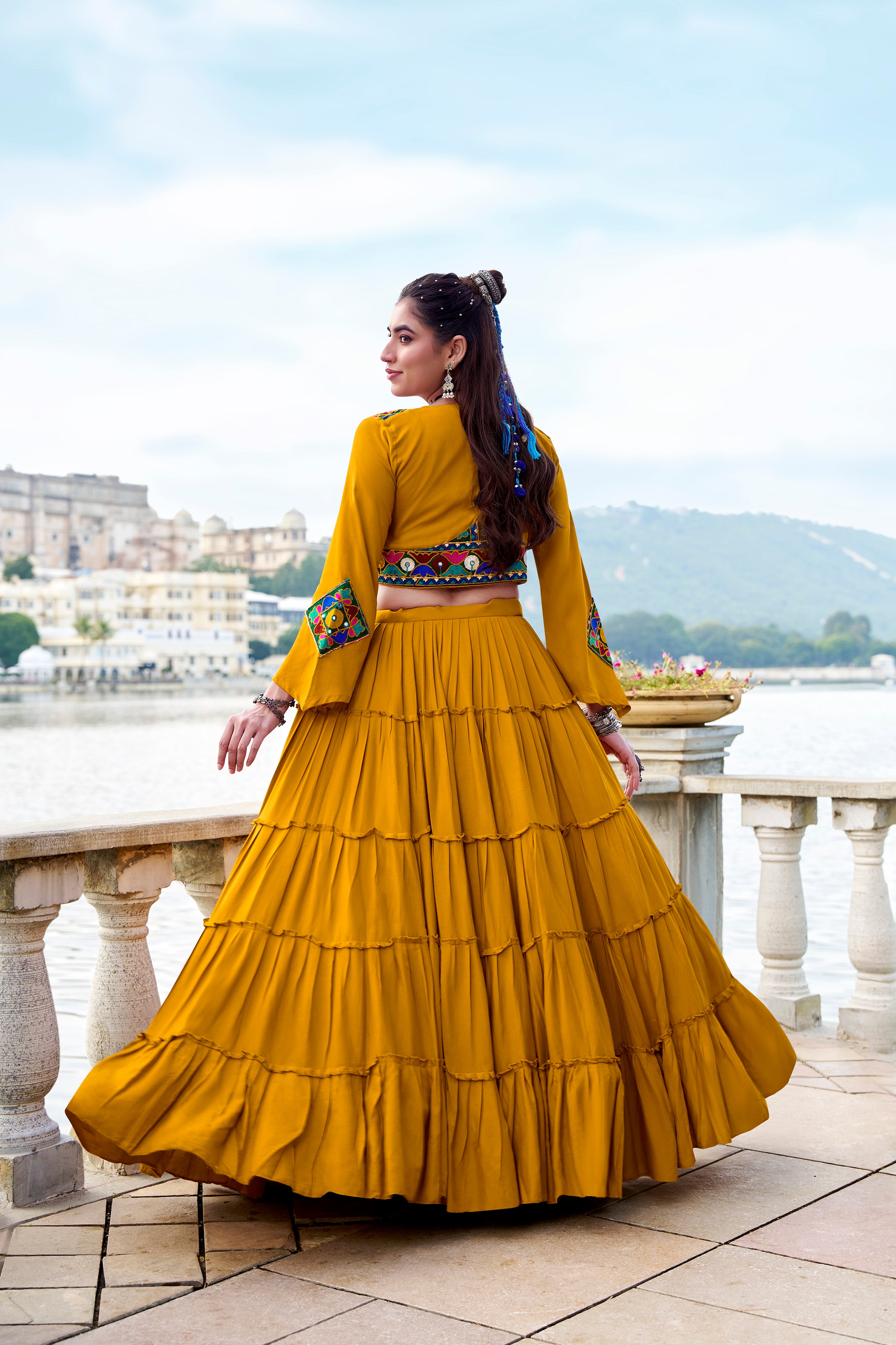 ELEGANT MUSTARD COLOR PURE RAYON NAVRATRI LEHENGA CHOLI