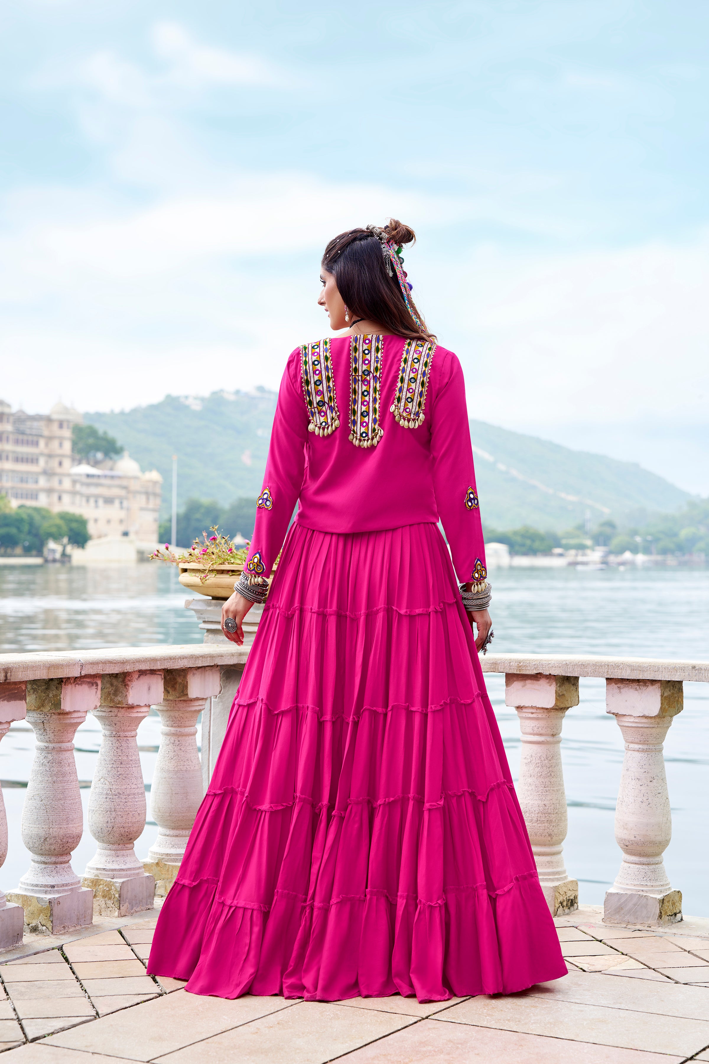 ELEGANT PINK COLOR PURE RAYON NAVRATRI LEHENGA CHOLI