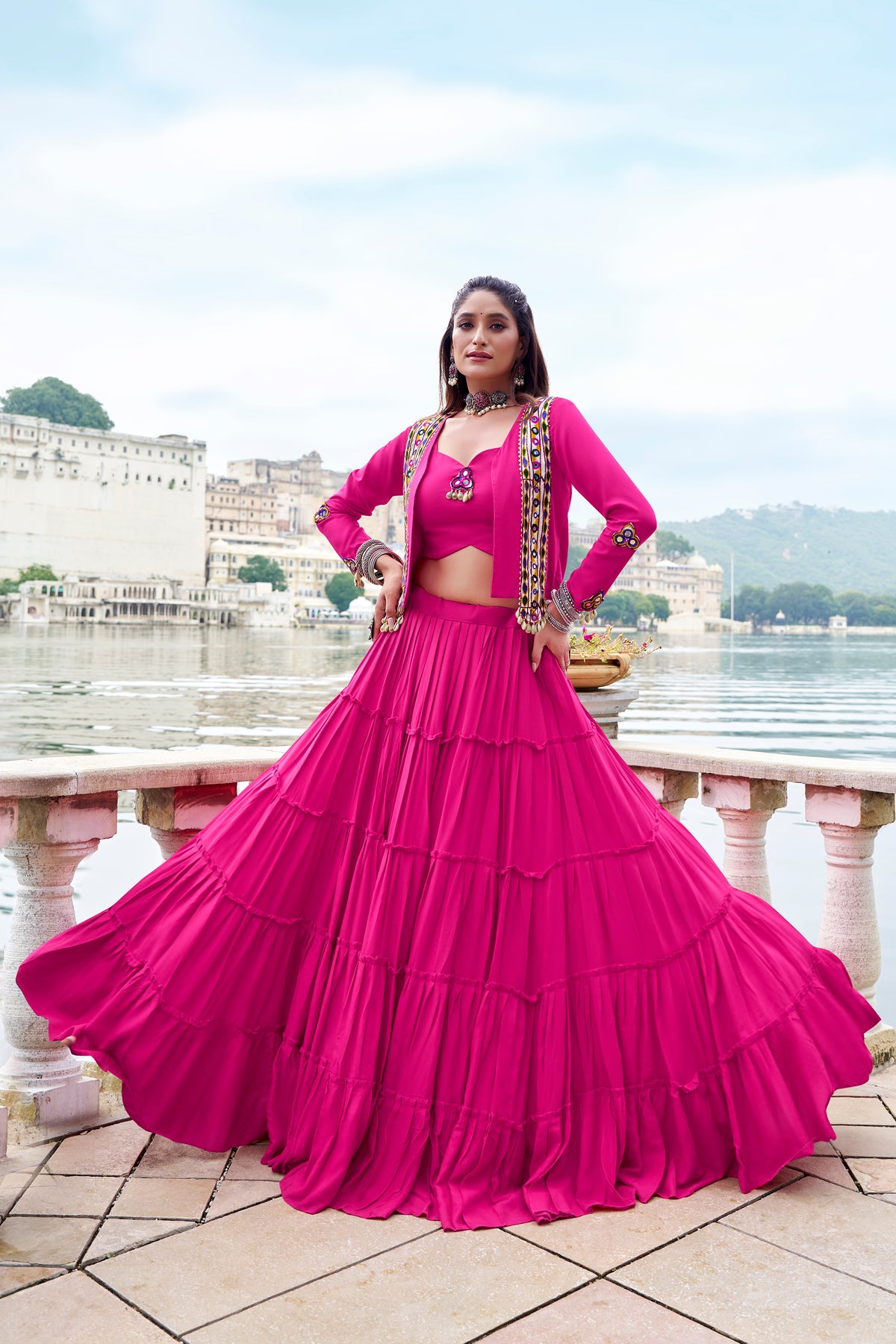 ELEGANT PINK COLOR PURE RAYON NAVRATRI LEHENGA CHOLI