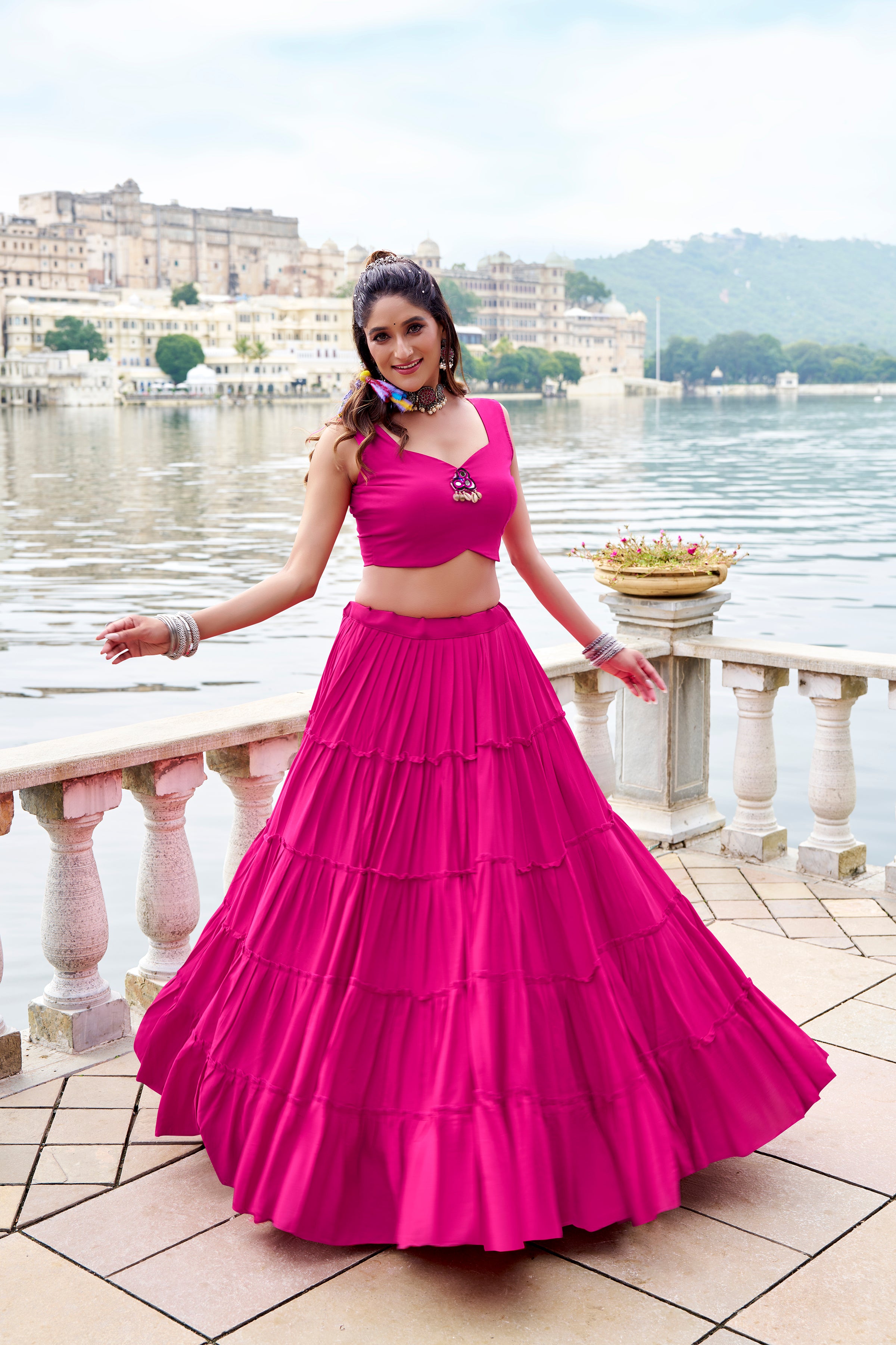 ELEGANT PINK COLOR PURE RAYON NAVRATRI LEHENGA CHOLI