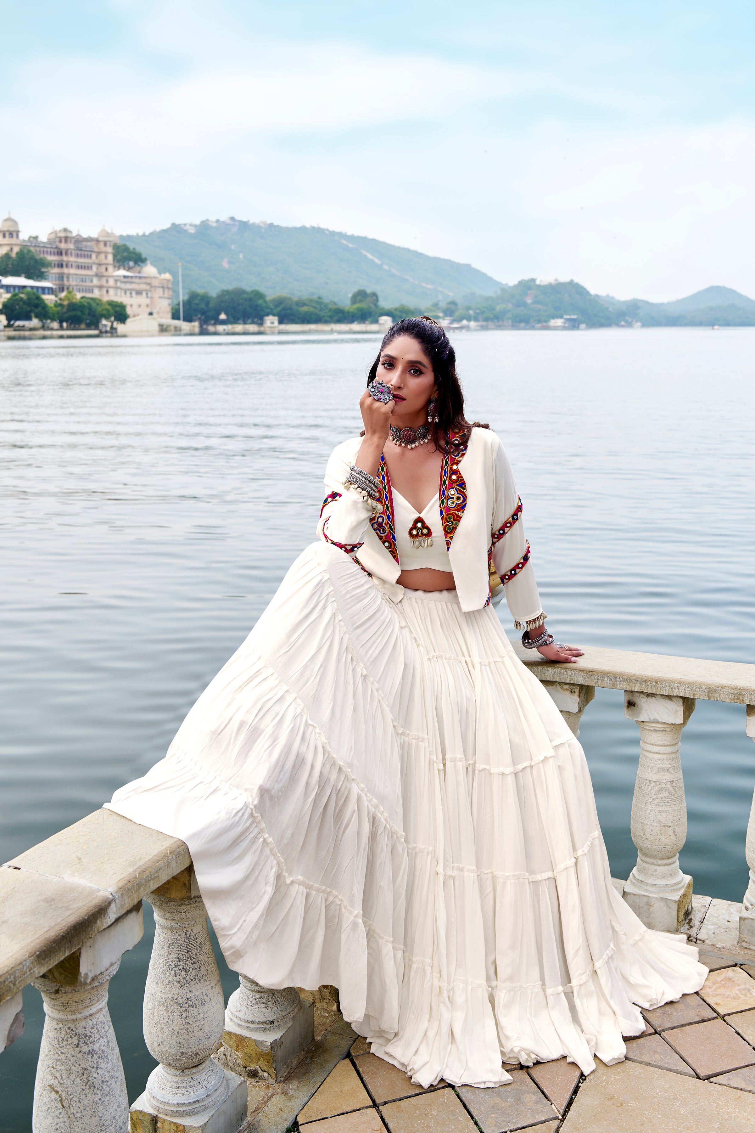 ELEGANT WHITE COLOR PURE RAYON NAVRATRI LEHENGA CHOLI