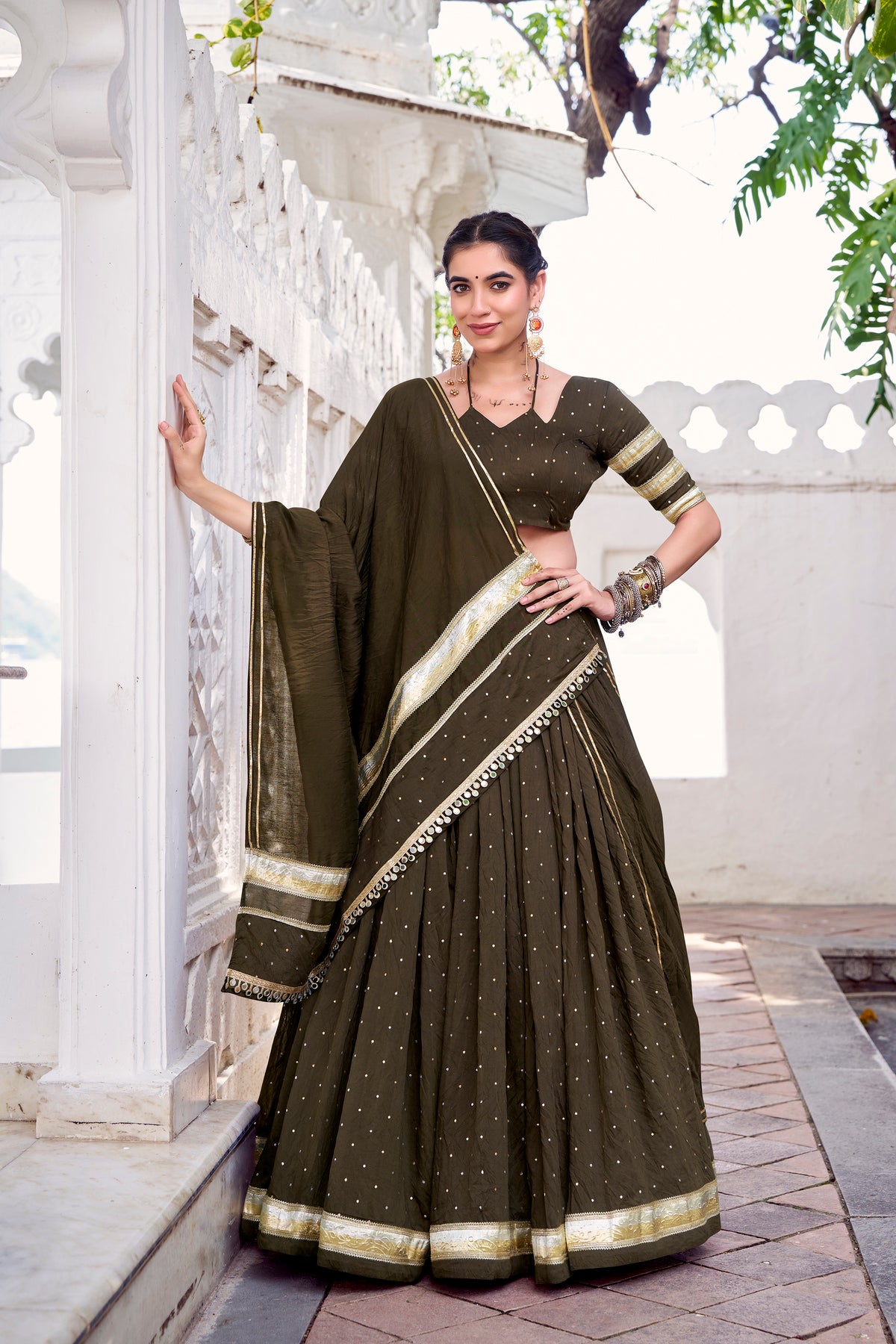 PURE CHANDERI ZARI WEAVING LEHENGA CHOLI SET FOR FESTIVE AND WEDDING SPECIAL