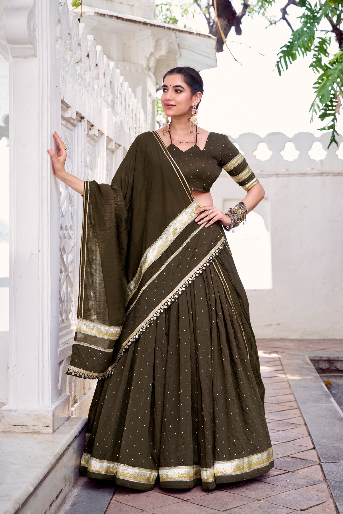 PURE CHANDERI ZARI WEAVING LEHENGA CHOLI SET FOR FESTIVE AND WEDDING SPECIAL