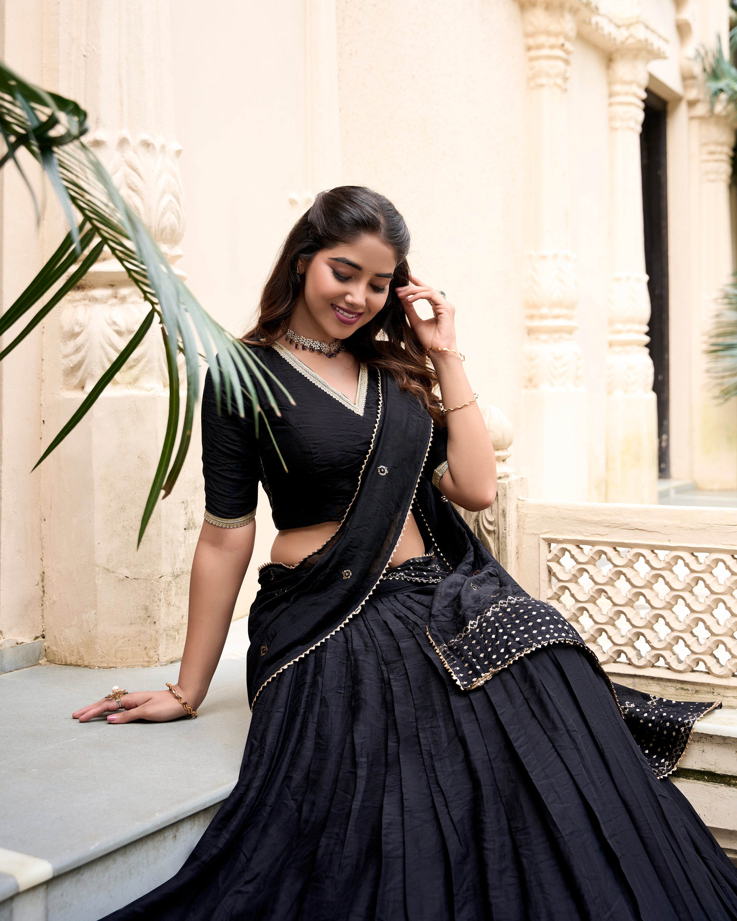 PURE CHANDERI PLAIN WITH ZARI WEAVING WORK LEHENGA CHOLI