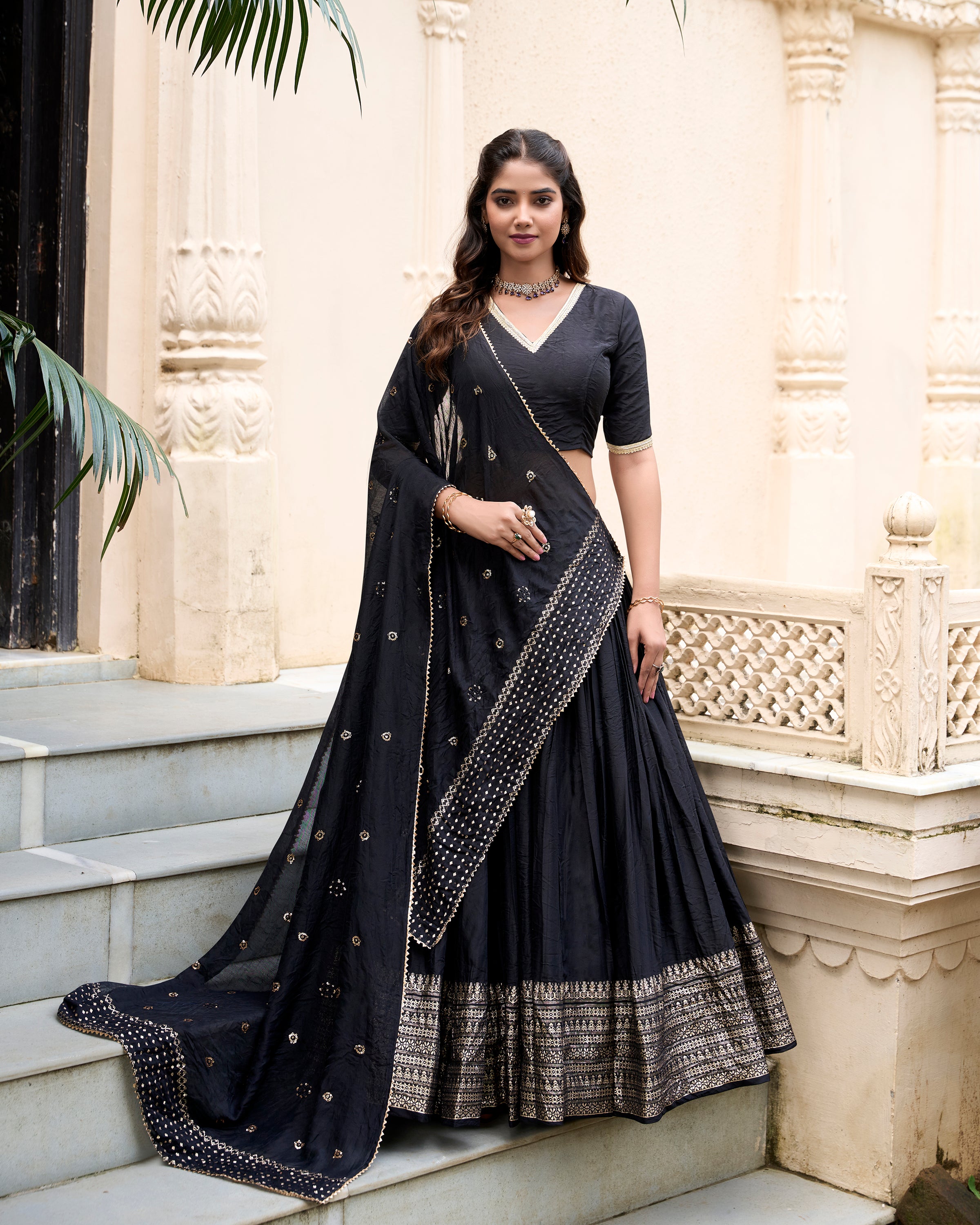 PURE CHANDERI PLAIN WITH ZARI WEAVING WORK LEHENGA CHOLI