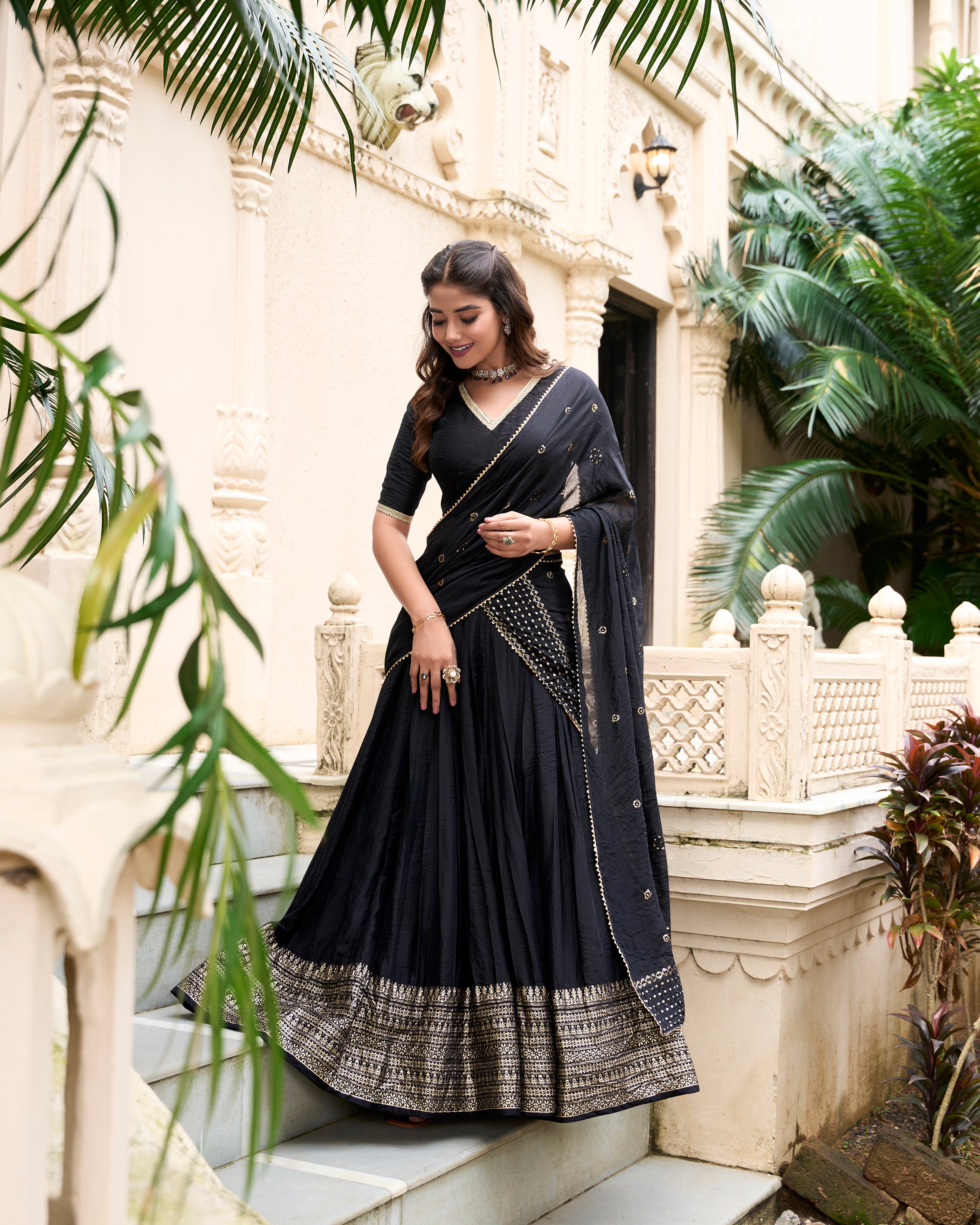 PURE CHANDERI PLAIN WITH ZARI WEAVING WORK LEHENGA CHOLI