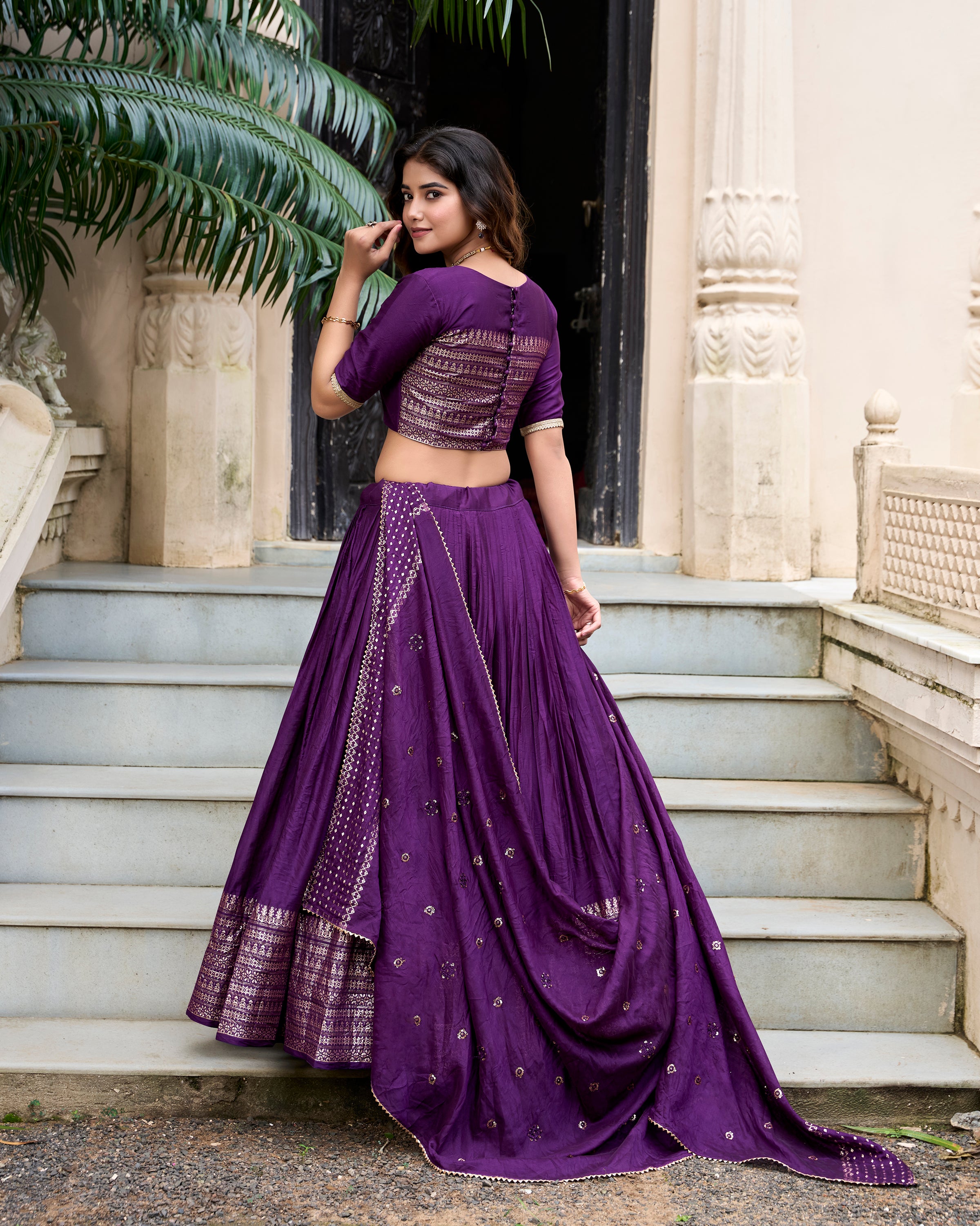 PURE CHANDERI PLAIN WITH ZARI WEAVING WORK LEHENGA CHOLI