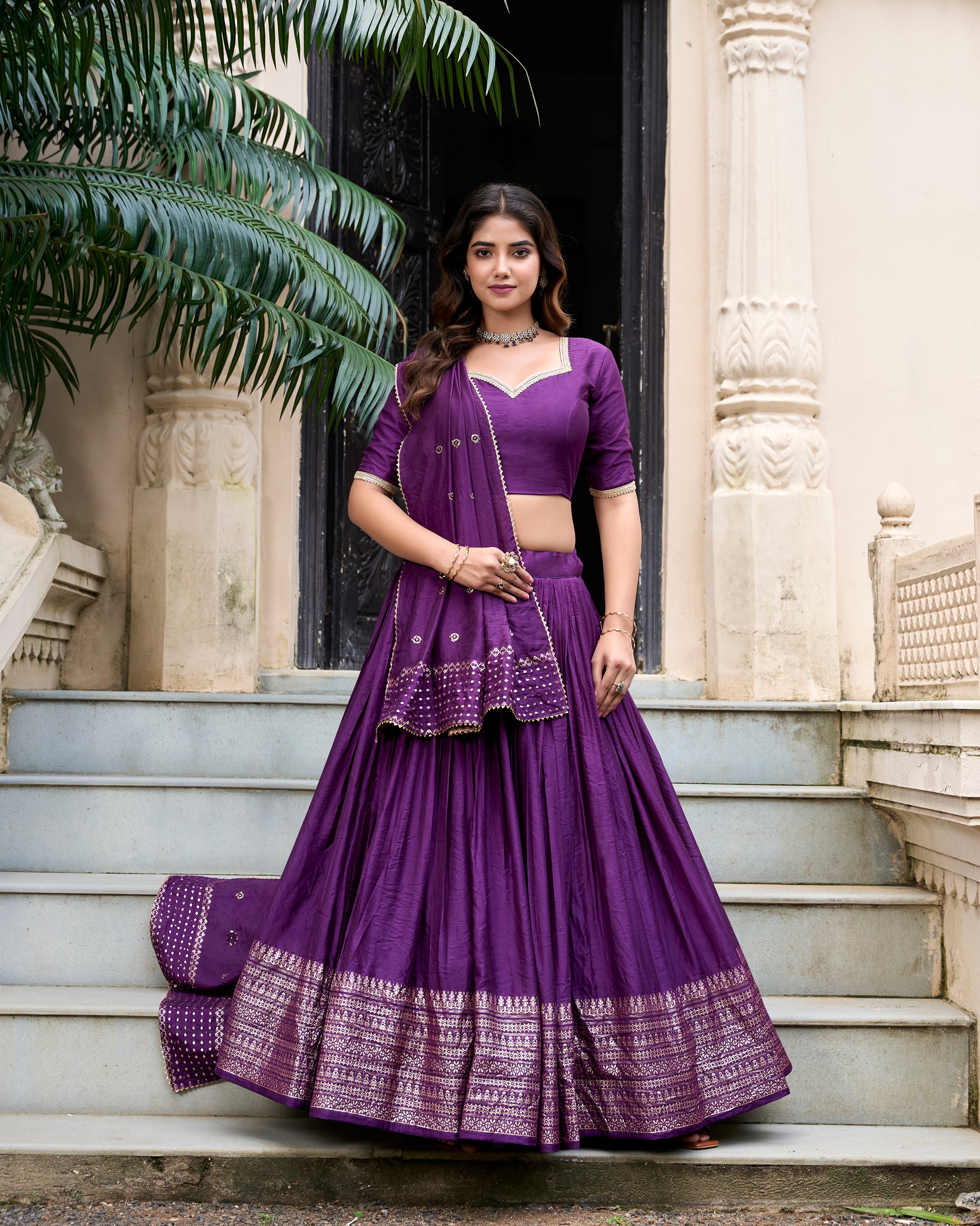 PURE CHANDERI PLAIN WITH ZARI WEAVING WORK LEHENGA CHOLI