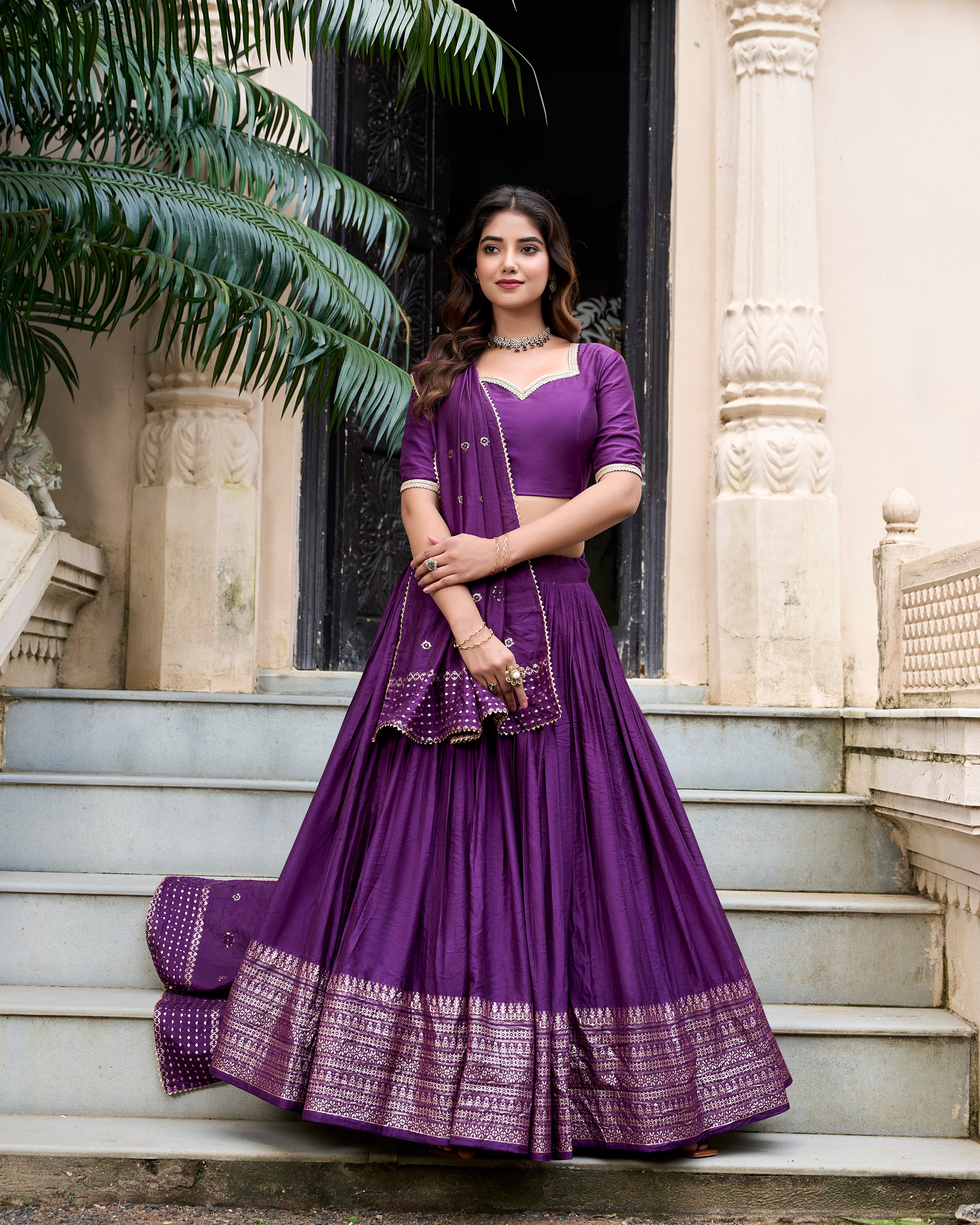 PURE CHANDERI PLAIN WITH ZARI WEAVING WORK LEHENGA CHOLI