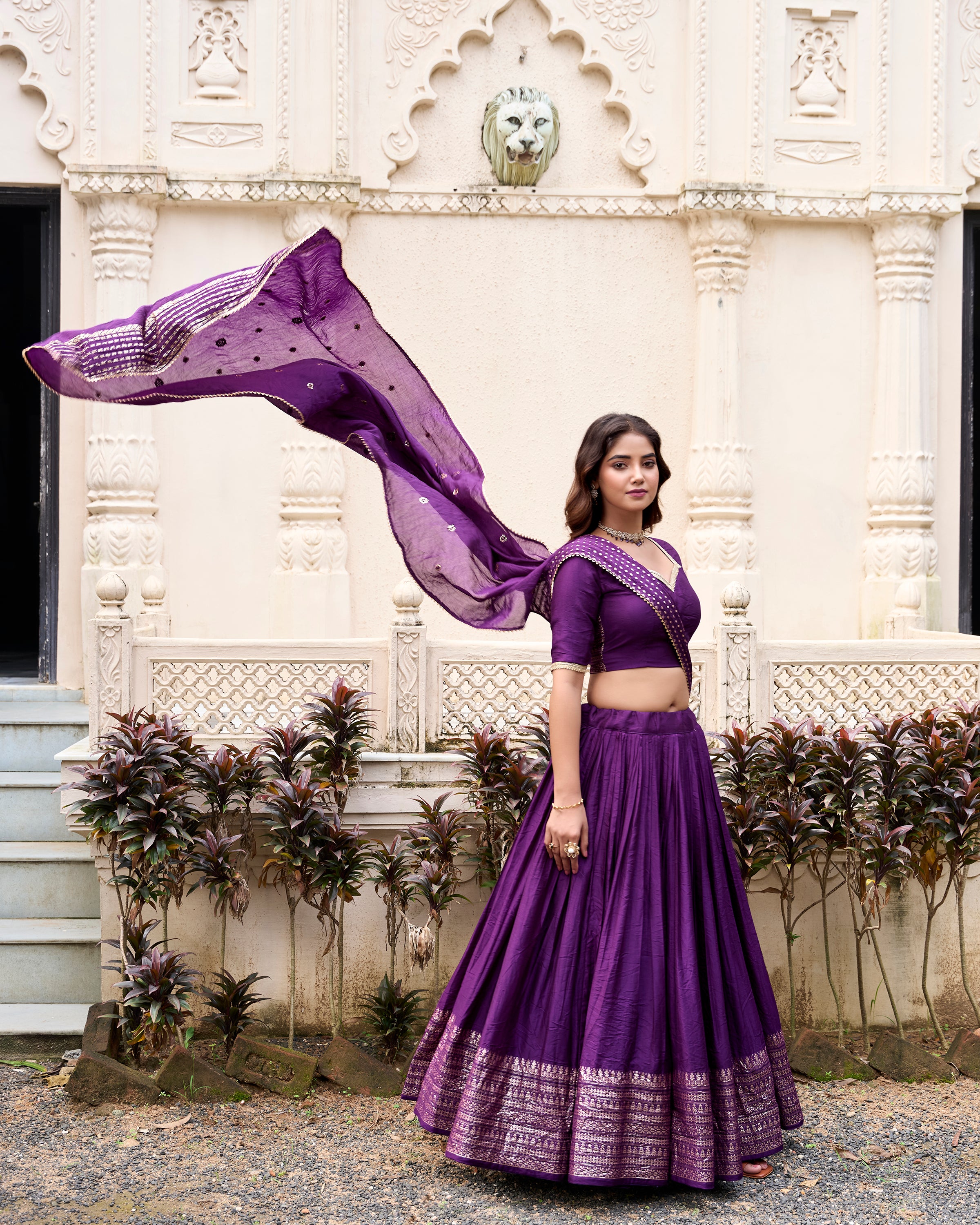 PURE CHANDERI PLAIN WITH ZARI WEAVING WORK LEHENGA CHOLI