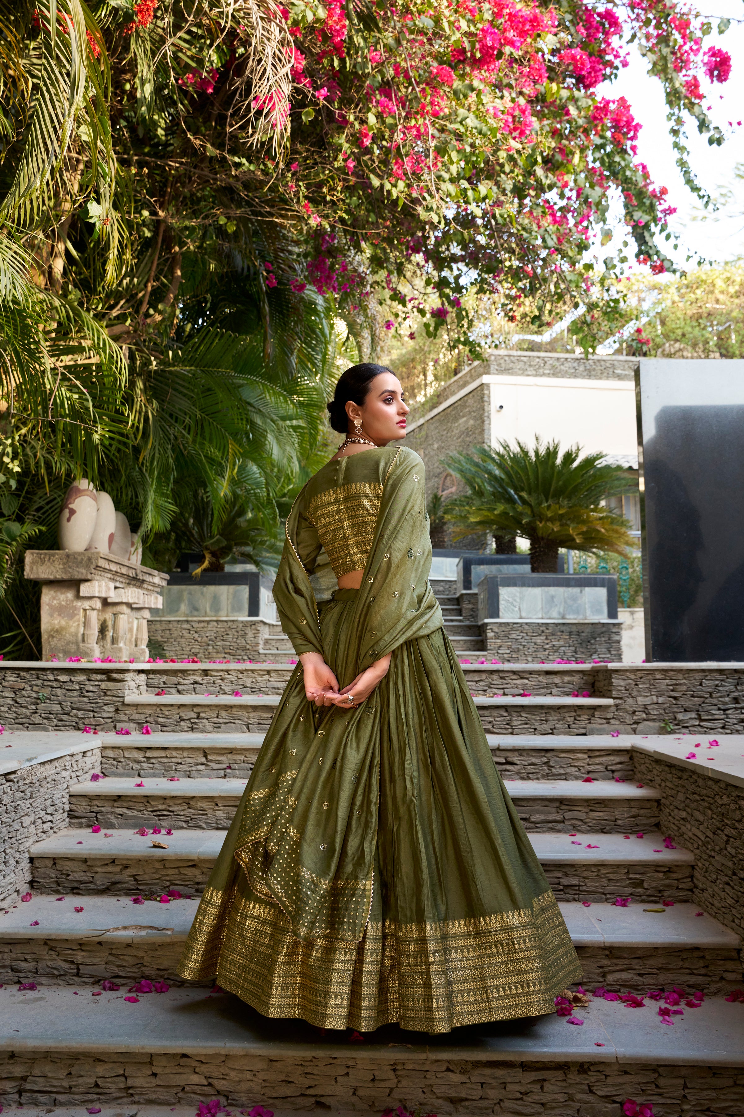 PURE CHANDERI PLAIN WITH ZARI WEAVING WORK LEHENGA CHOLI