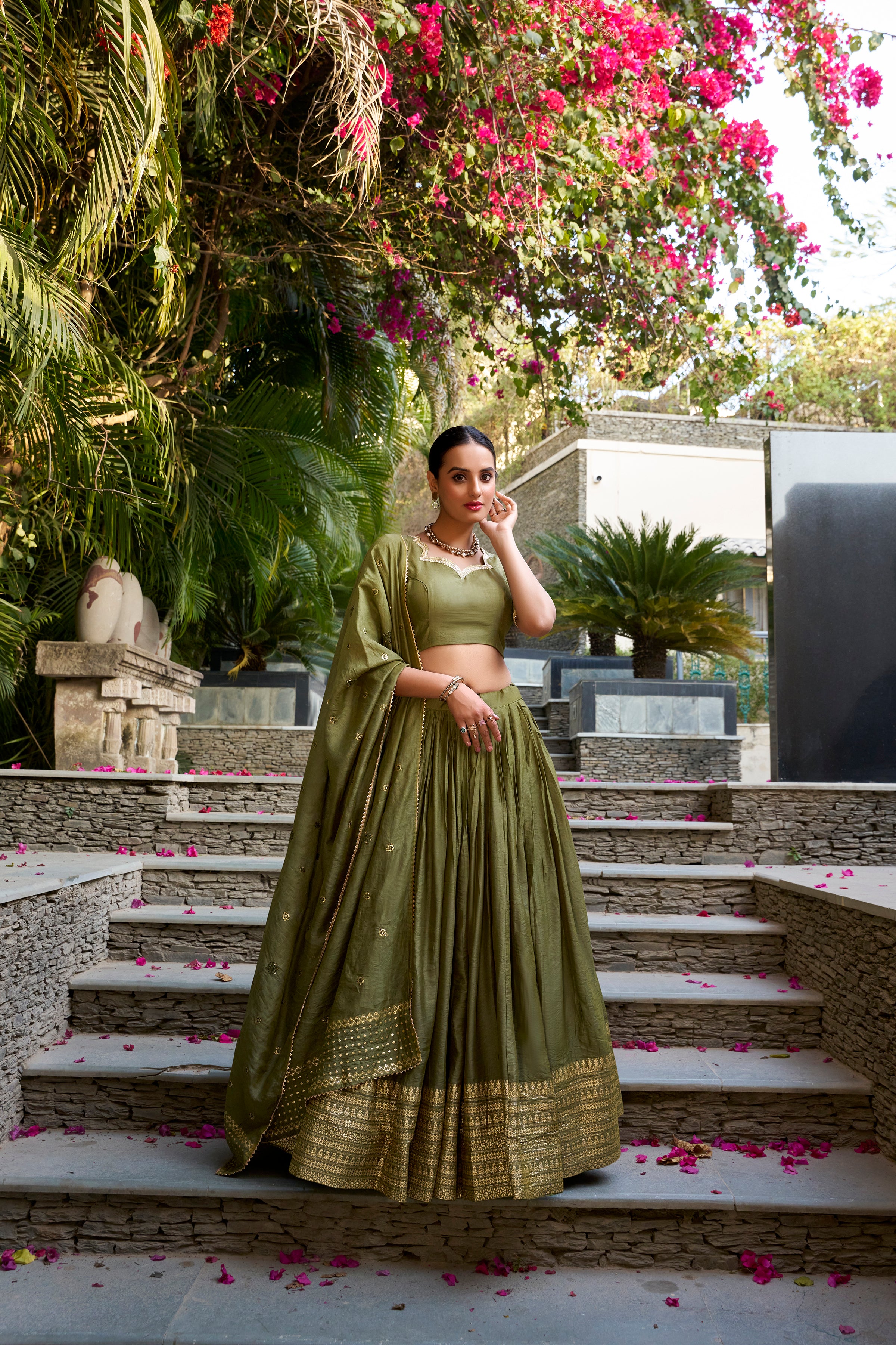 PURE CHANDERI PLAIN WITH ZARI WEAVING WORK LEHENGA CHOLI