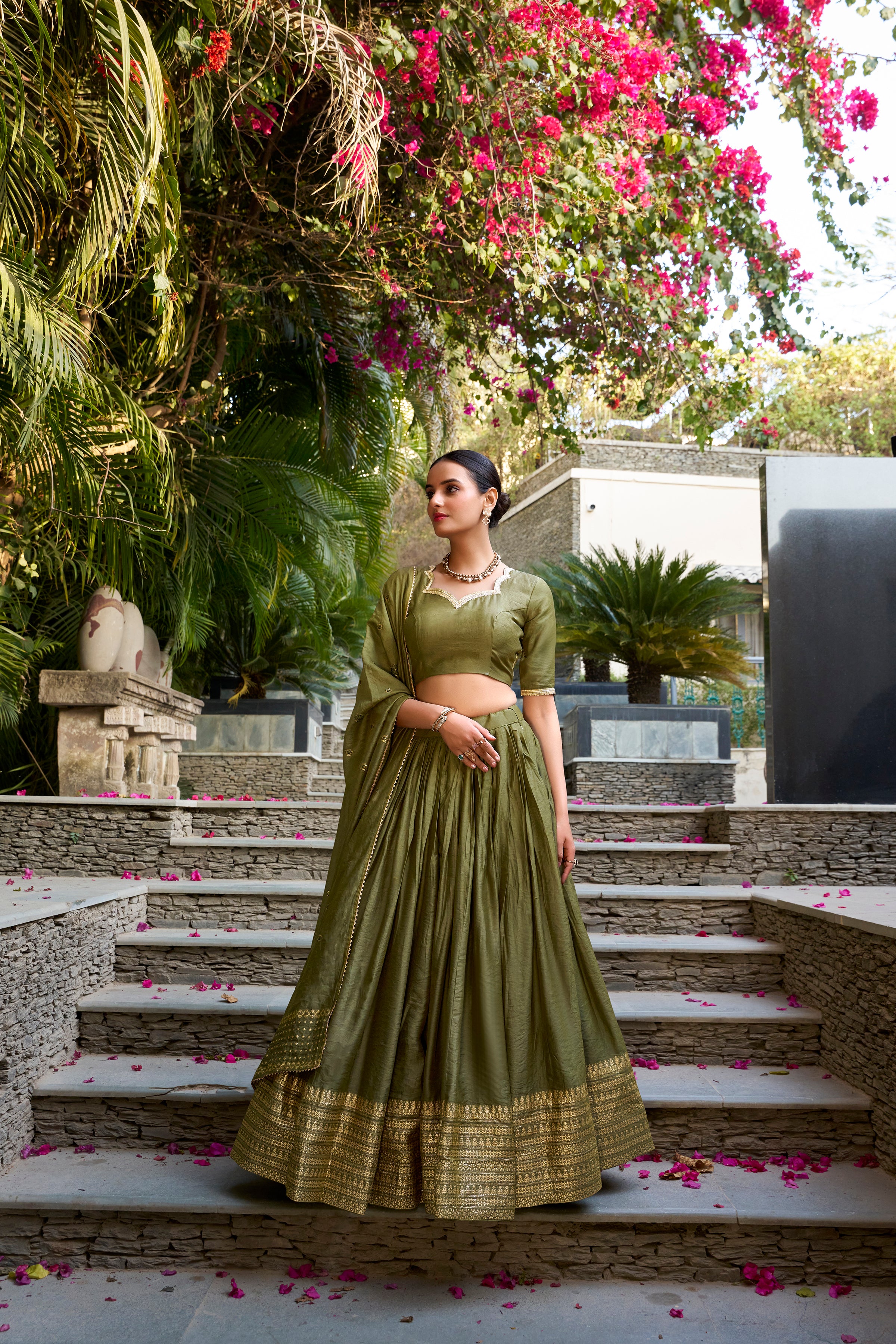 PURE CHANDERI PLAIN WITH ZARI WEAVING WORK LEHENGA CHOLI