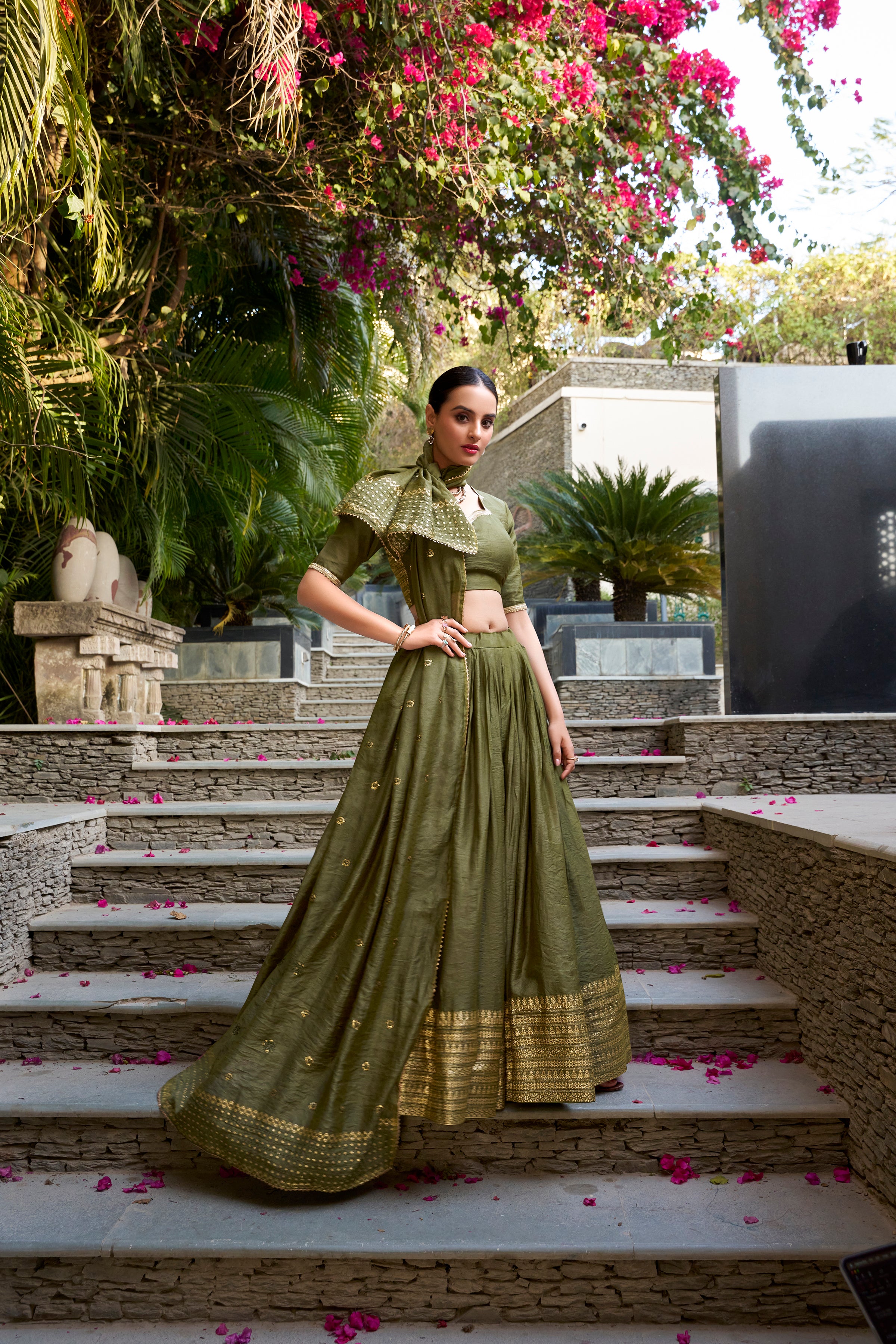 PURE CHANDERI PLAIN WITH ZARI WEAVING WORK LEHENGA CHOLI