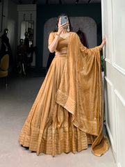 STUNNING MUSTARD YELLOW CHANDERI LEHENGA CHOLI WITH DUPATTA