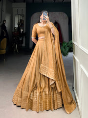 STUNNING MUSTARD YELLOW CHANDERI LEHENGA CHOLI WITH DUPATTA