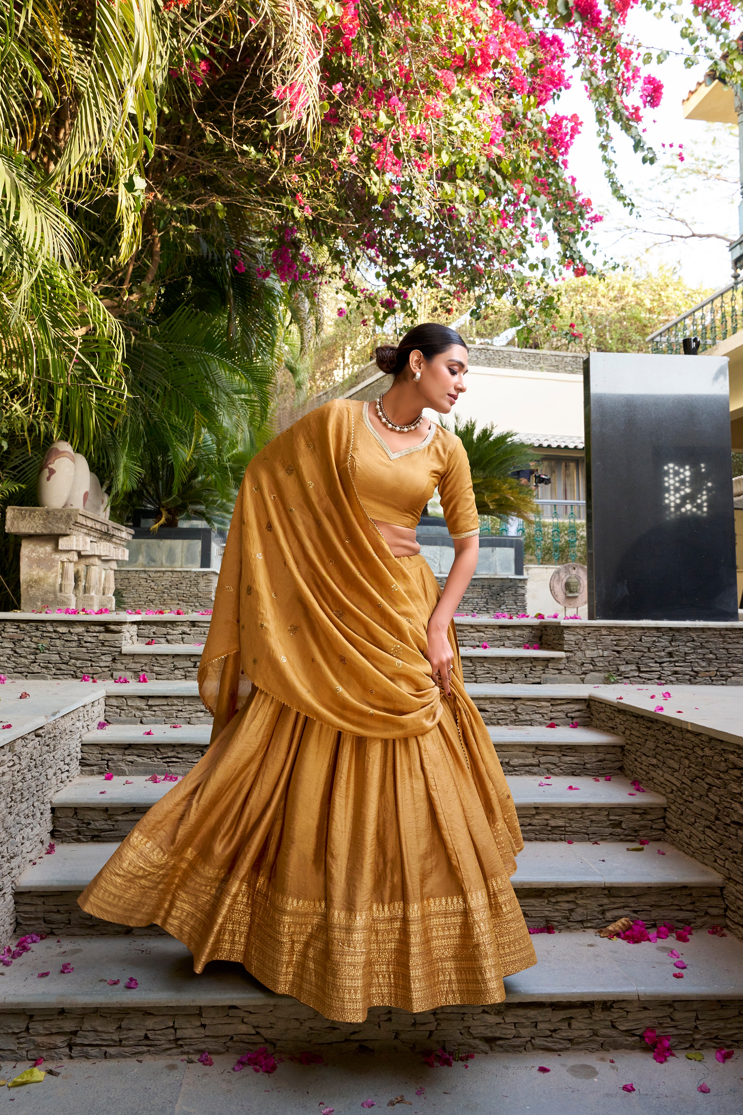 PURE CHANDERI PLAIN WITH ZARI WEAVING WORK LEHENGA CHOLI
