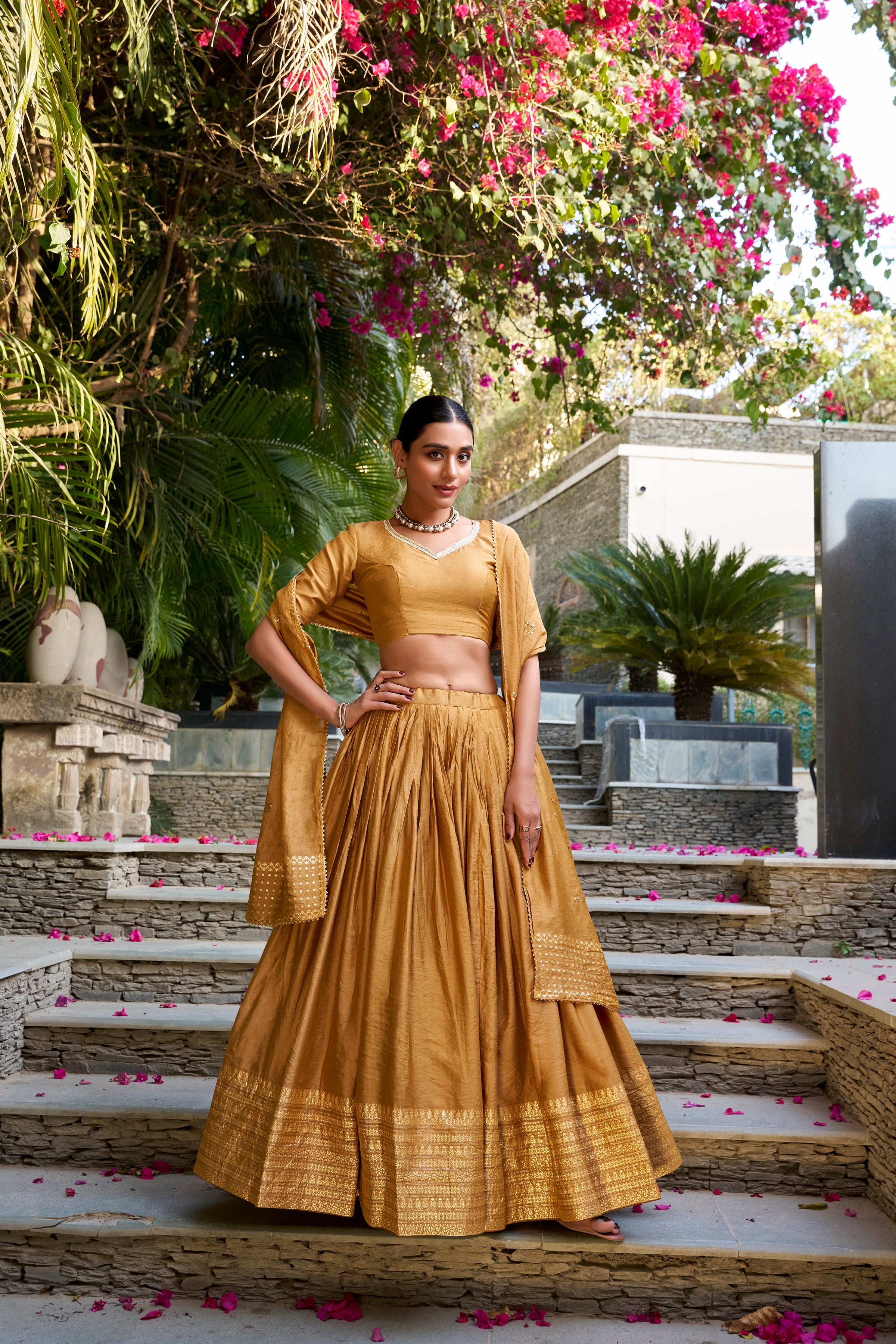 PURE CHANDERI PLAIN WITH ZARI WEAVING WORK LEHENGA CHOLI