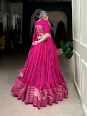 Wonderful Pink Zari Weaving Chanderi Traditional Lehenga Choli