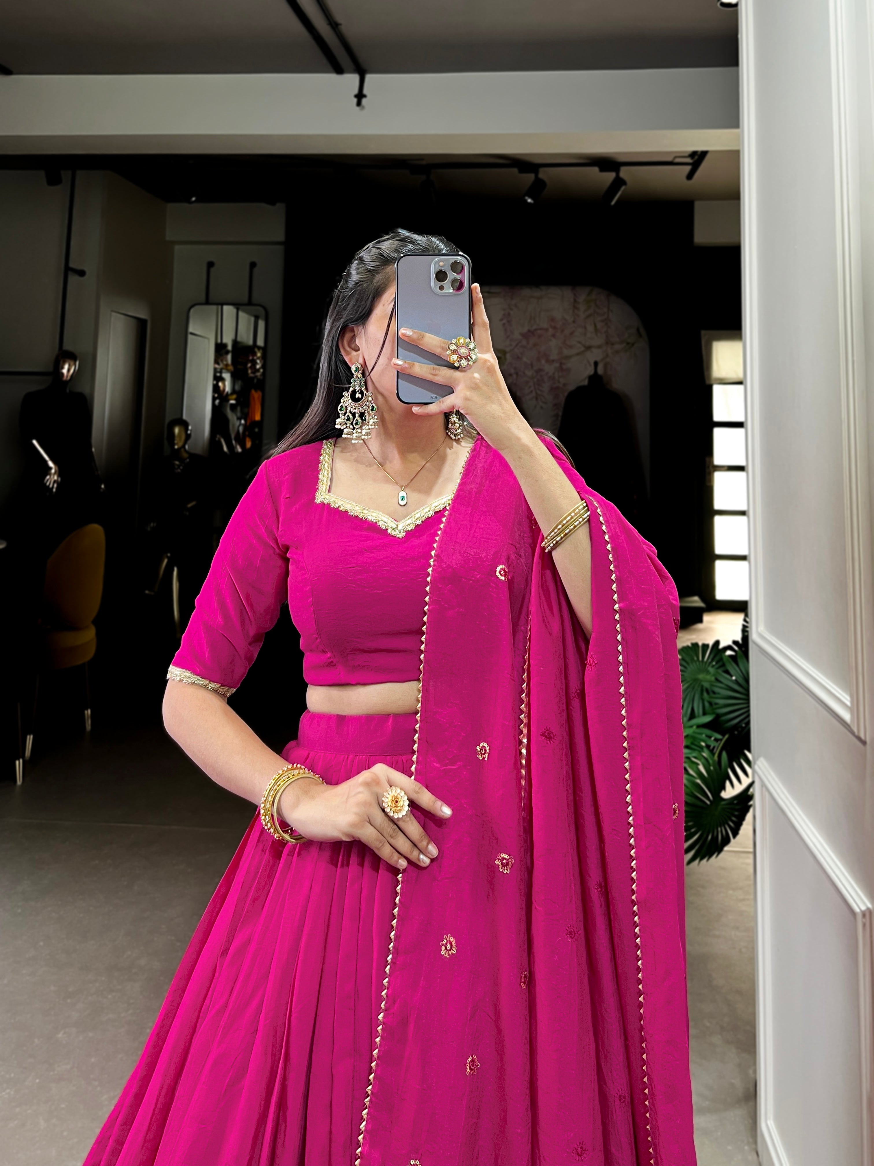 Wonderful Pink Zari Weaving Chanderi Traditional Lehenga Choli