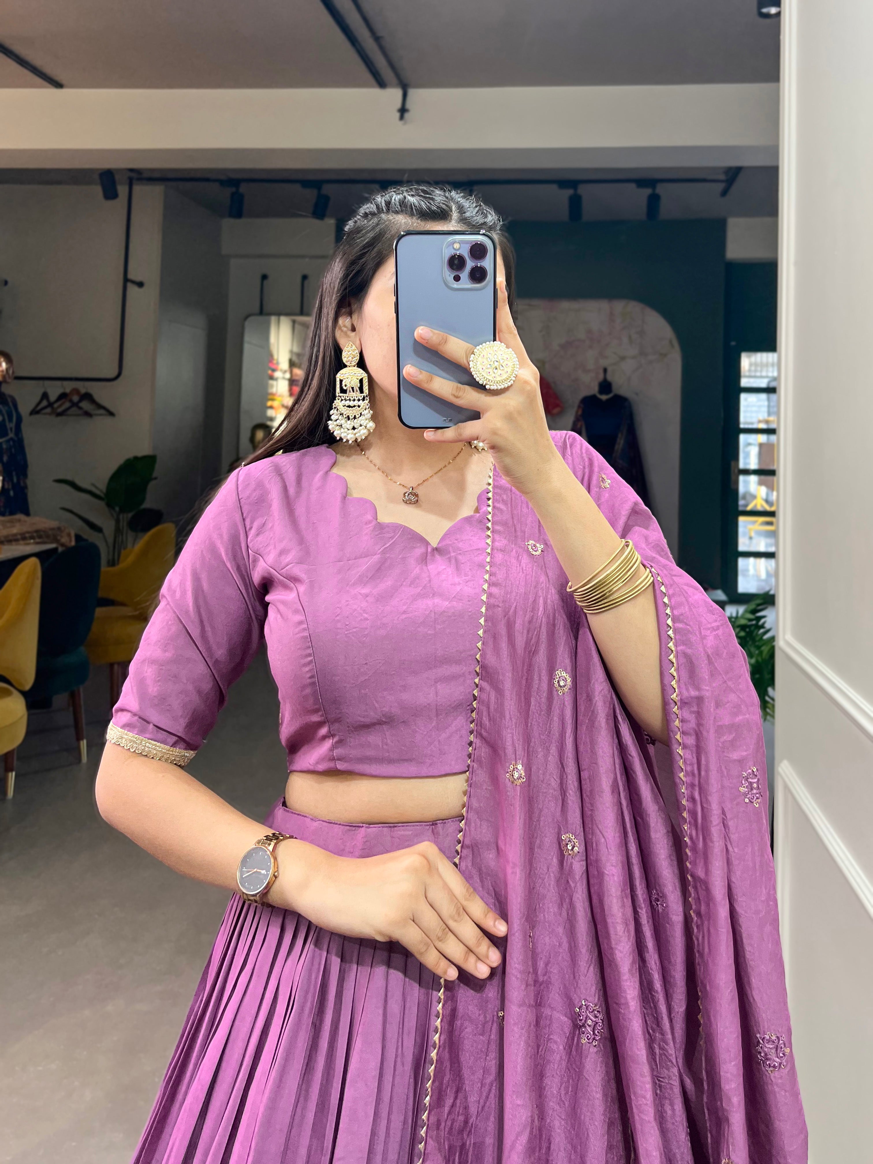 Fantastical Purple Zari Weaving Chanderi Navratri Wear Lehenga Choli