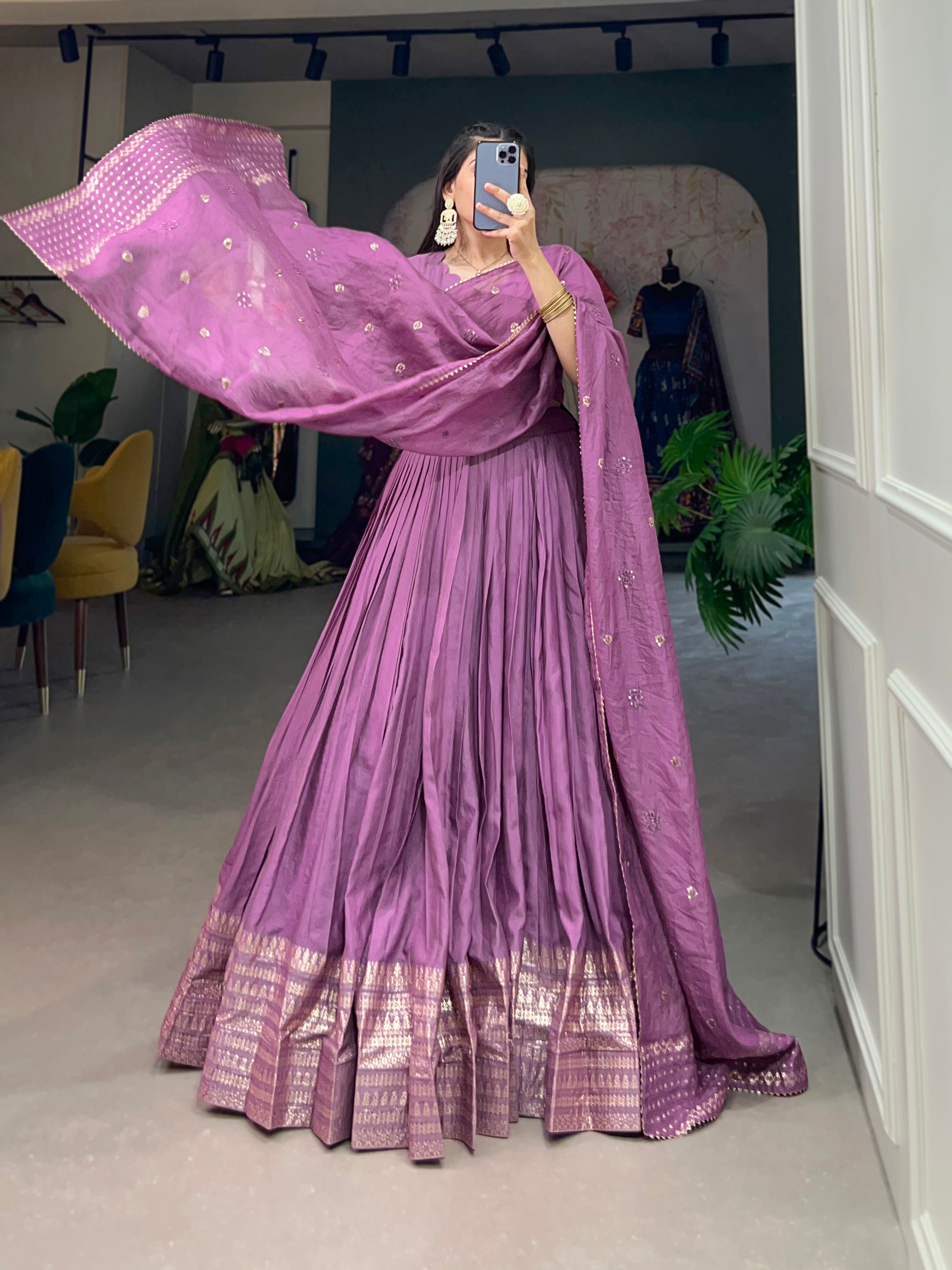 Fantastical Purple Zari Weaving Chanderi Navratri Wear Lehenga Choli