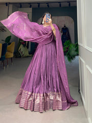 Fantastical Purple Zari Weaving Chanderi Navratri Wear Lehenga Choli