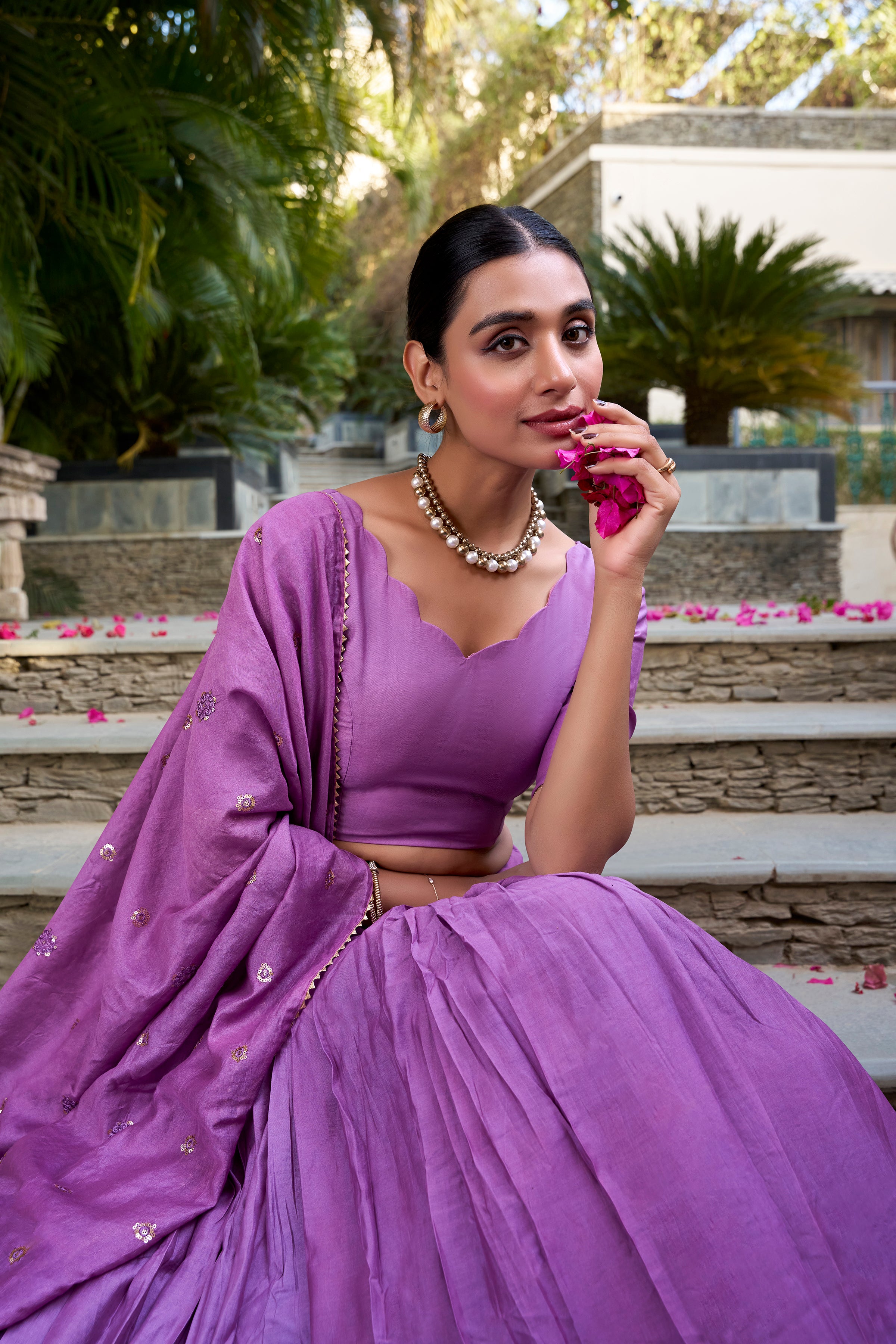 PURE CHANDERI PLAIN WITH ZARI WEAVING WORK LEHENGA CHOLI