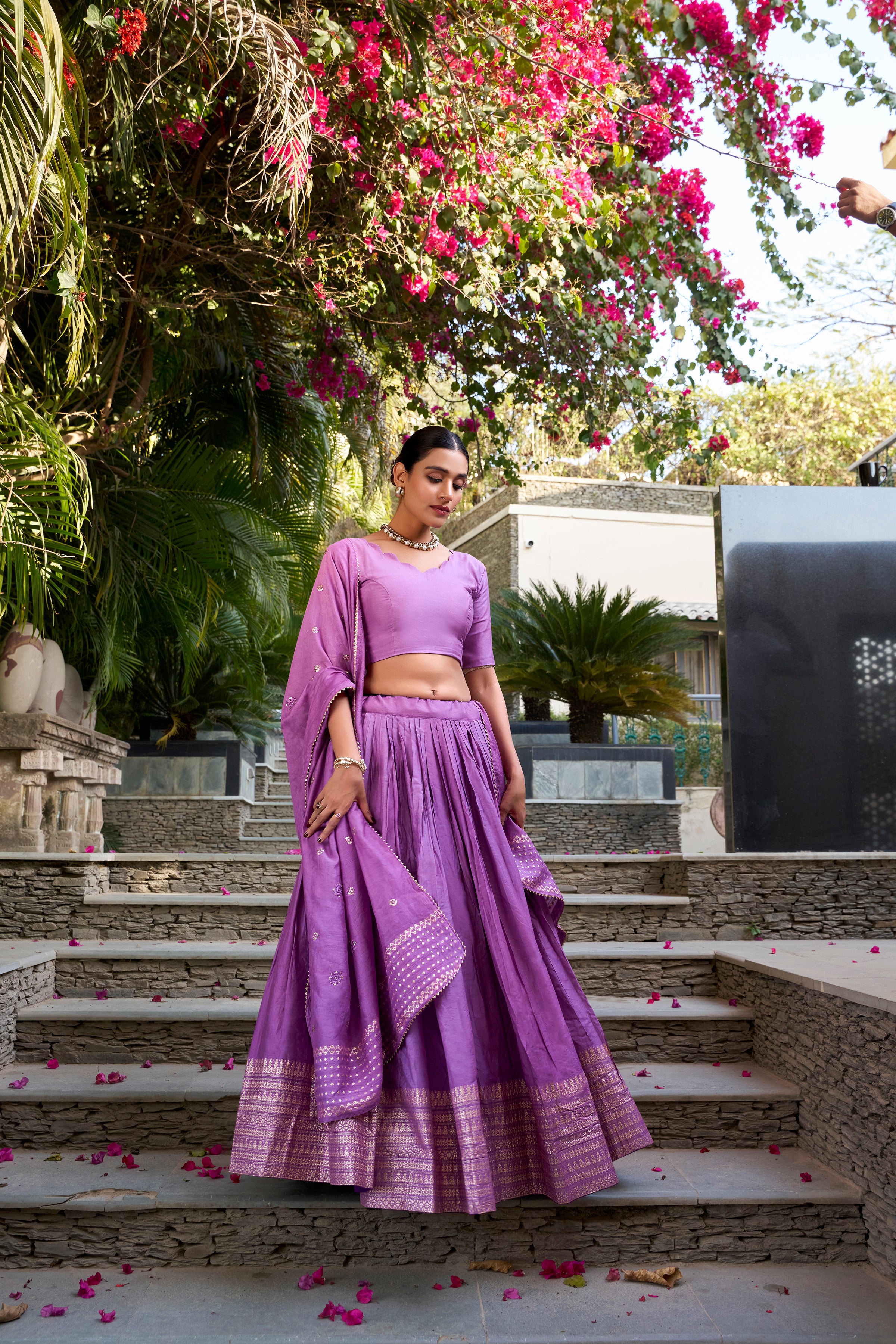 PURE CHANDERI PLAIN WITH ZARI WEAVING WORK LEHENGA CHOLI