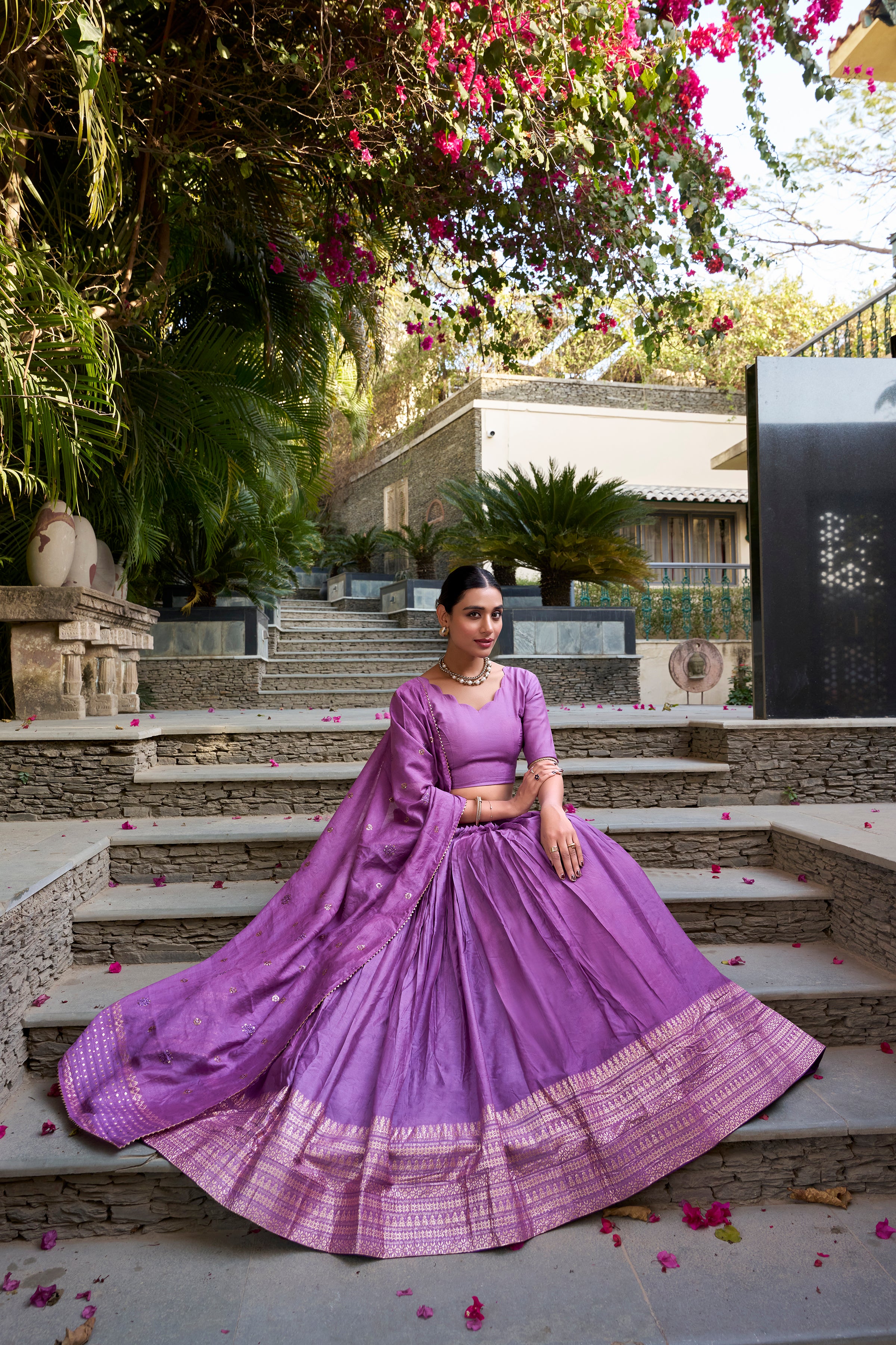 PURE CHANDERI PLAIN WITH ZARI WEAVING WORK LEHENGA CHOLI