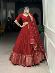 Astonishing Red Zari Weaving Chanderi Wedding Half Saree Lehenga Choli