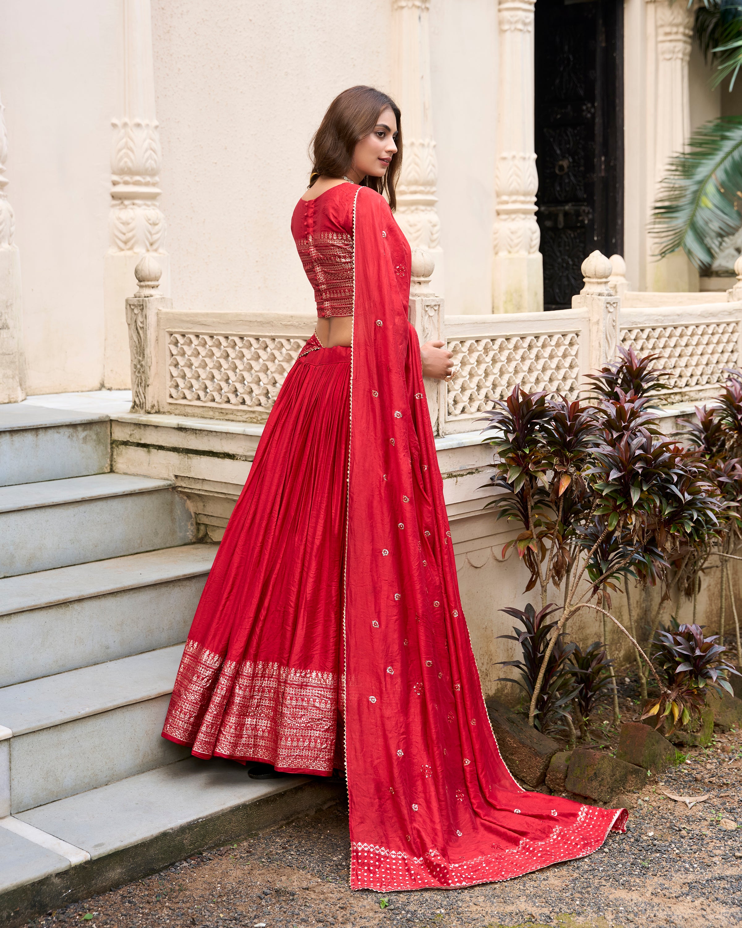 PURE CHANDERI PLAIN WITH ZARI WEAVING WORK LEHENGA CHOLI