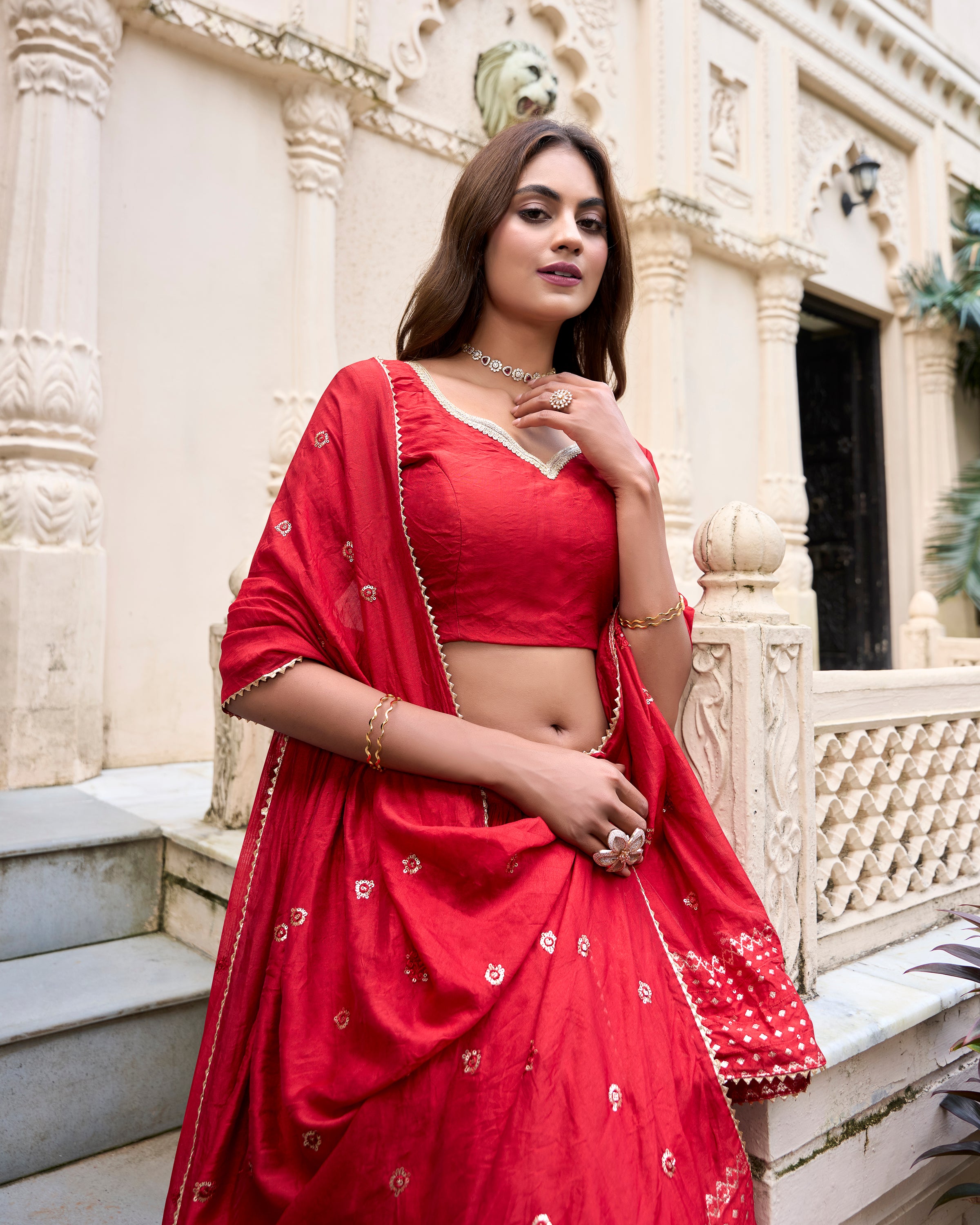 PURE CHANDERI PLAIN WITH ZARI WEAVING WORK LEHENGA CHOLI