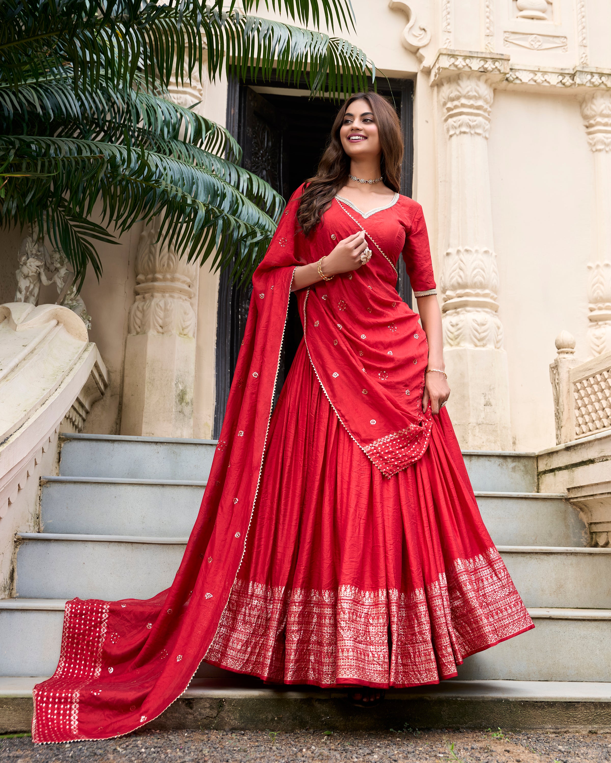 PURE CHANDERI PLAIN WITH ZARI WEAVING WORK LEHENGA CHOLI