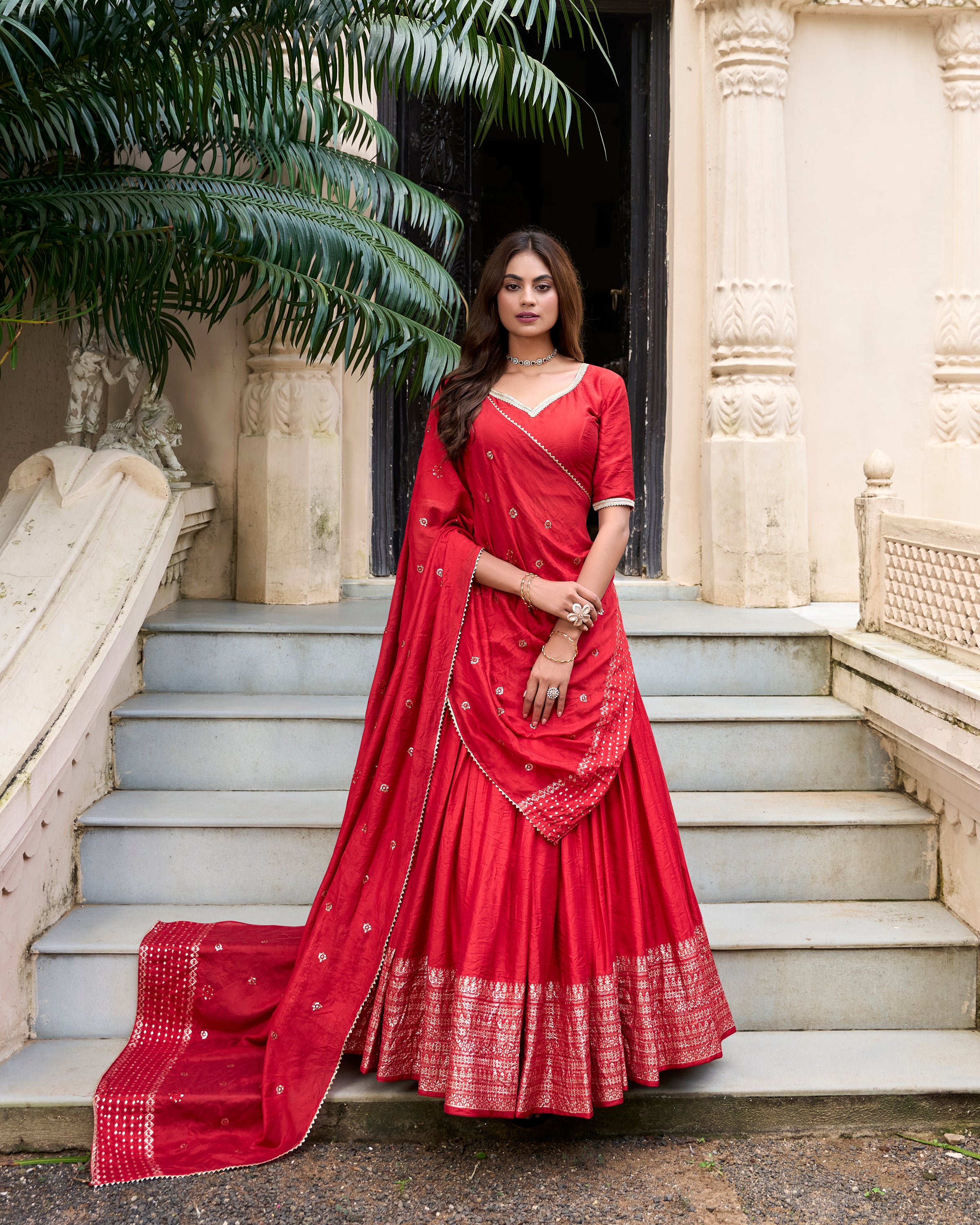 PURE CHANDERI PLAIN WITH ZARI WEAVING WORK LEHENGA CHOLI