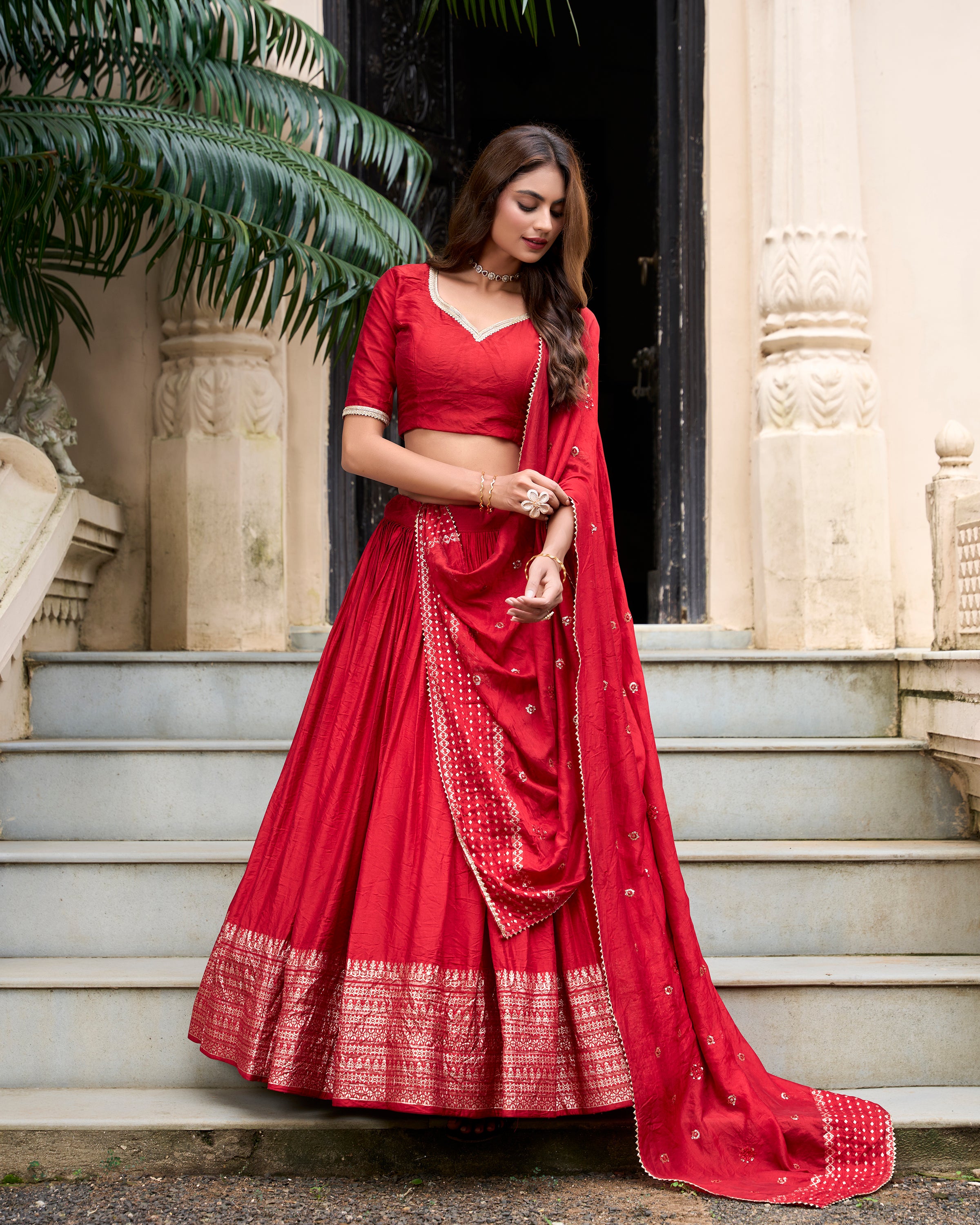 PURE CHANDERI PLAIN WITH ZARI WEAVING WORK LEHENGA CHOLI