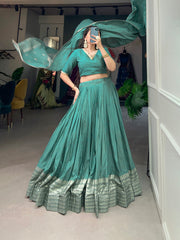 Amazing Sage Green Zari Weaving Chanderi Festival Wear Lehenga Choli