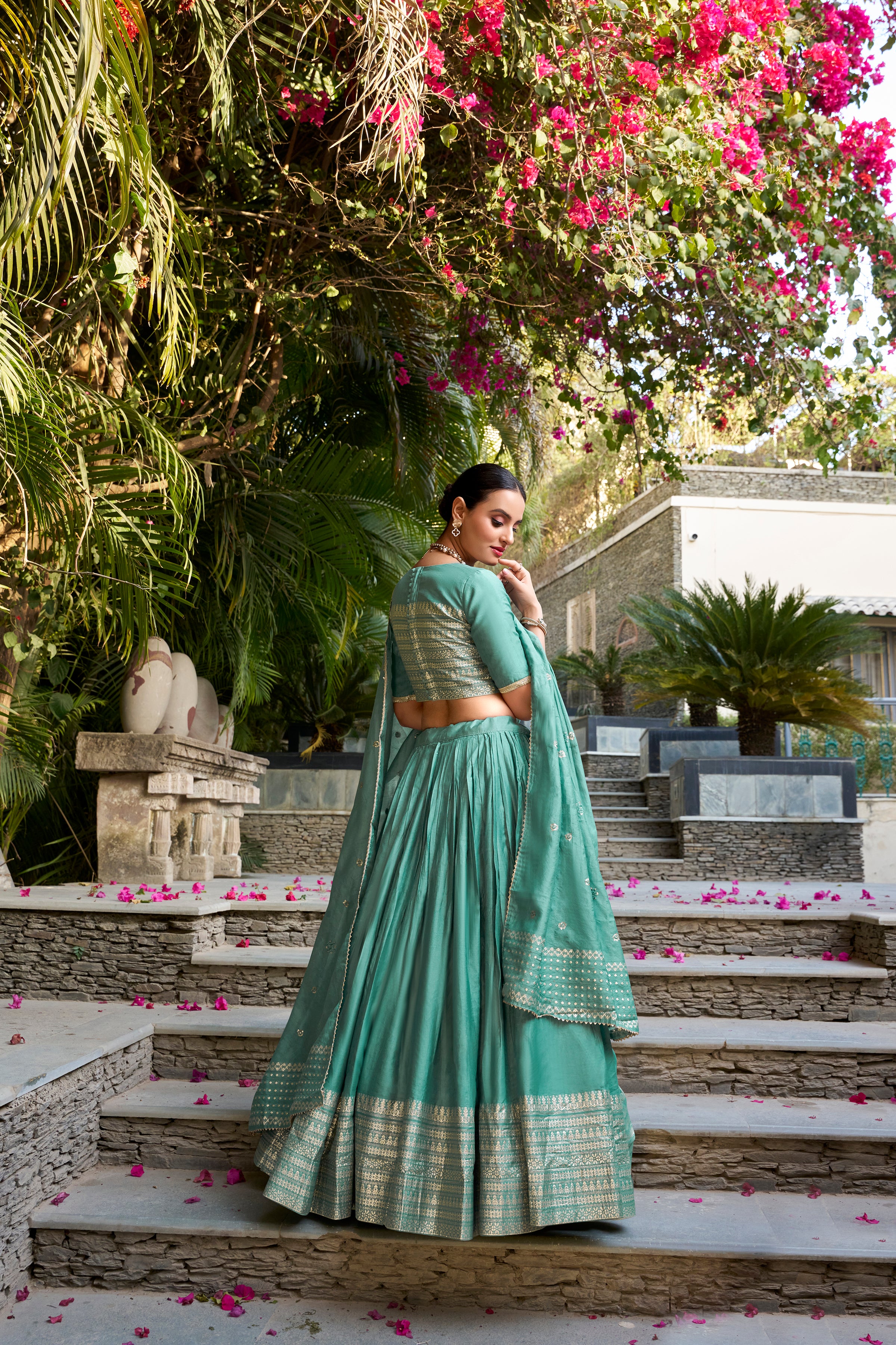PURE CHANDERI PLAIN WITH ZARI WEAVING WORK LEHENGA CHOLI
