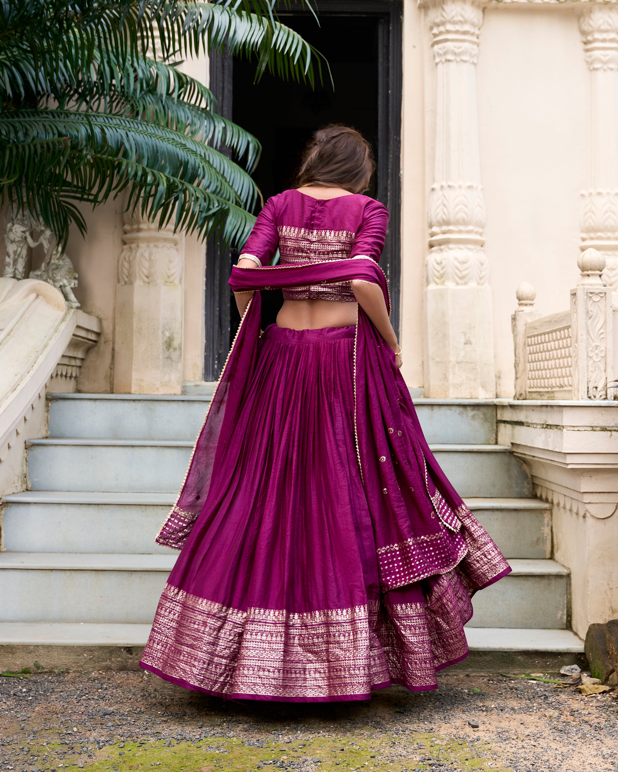PURE CHANDERI PLAIN WITH ZARI WEAVING WORK LEHENGA CHOLI