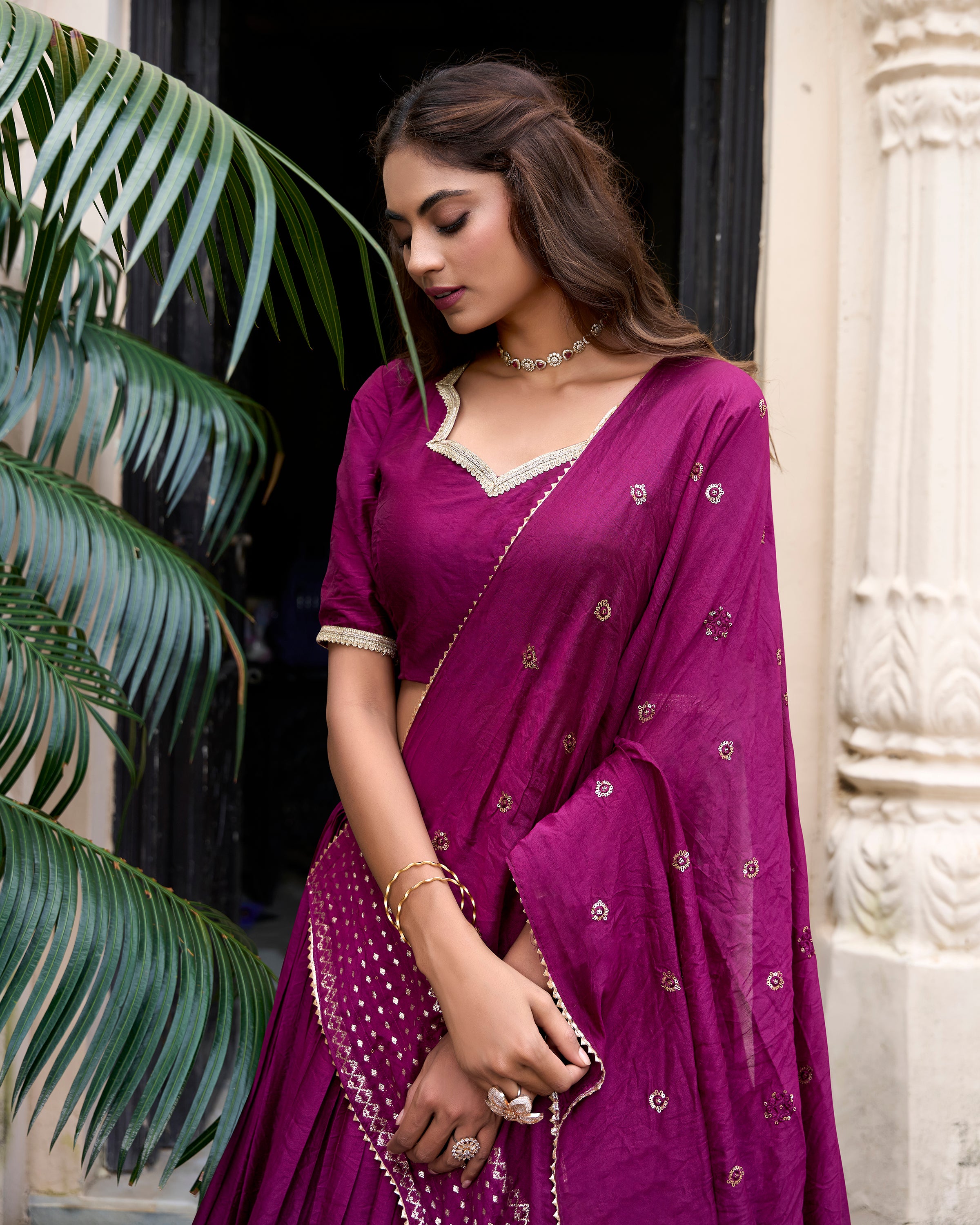 PURE CHANDERI PLAIN WITH ZARI WEAVING WORK LEHENGA CHOLI