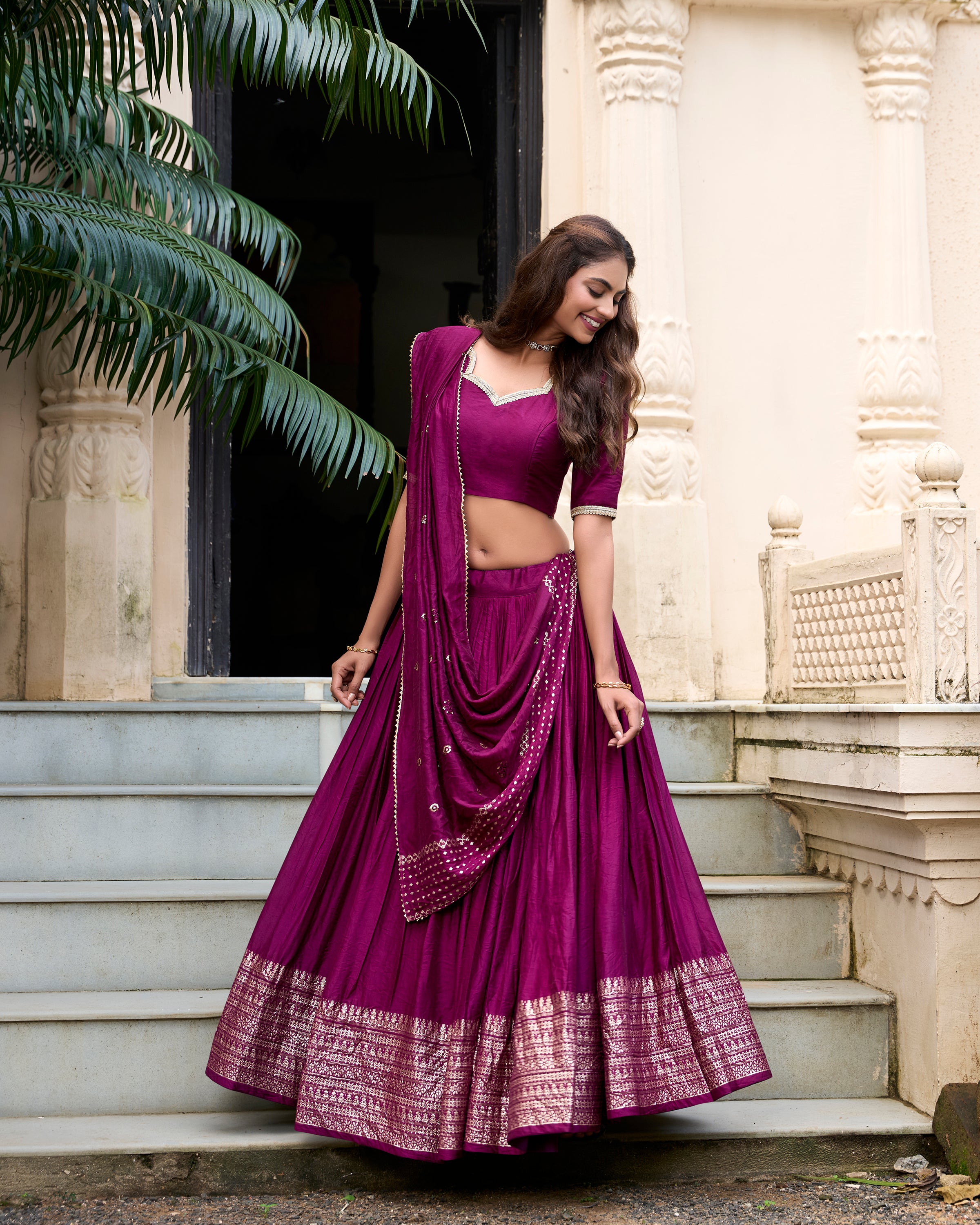 PURE CHANDERI PLAIN WITH ZARI WEAVING WORK LEHENGA CHOLI