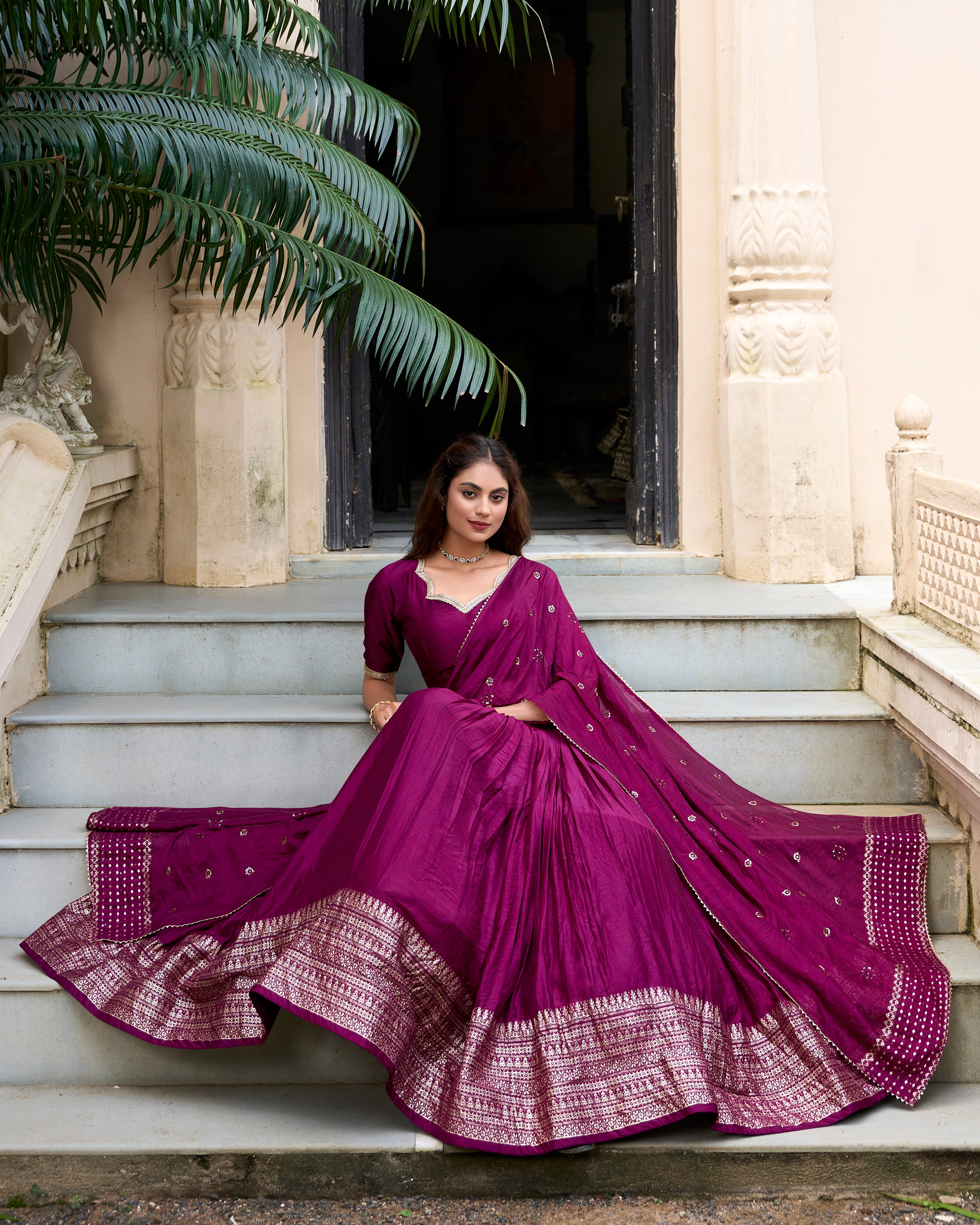 PURE CHANDERI PLAIN WITH ZARI WEAVING WORK LEHENGA CHOLI