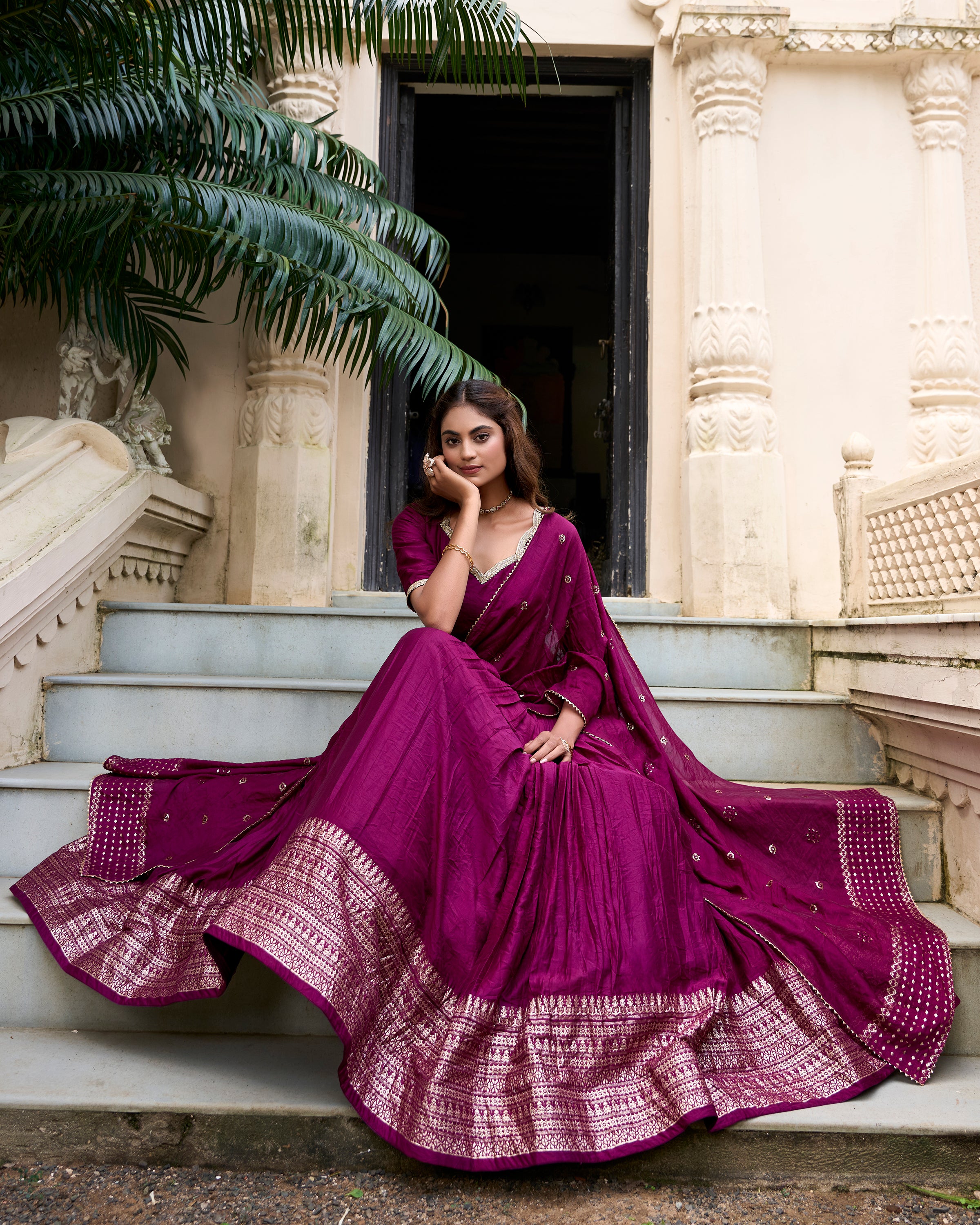 PURE CHANDERI PLAIN WITH ZARI WEAVING WORK LEHENGA CHOLI