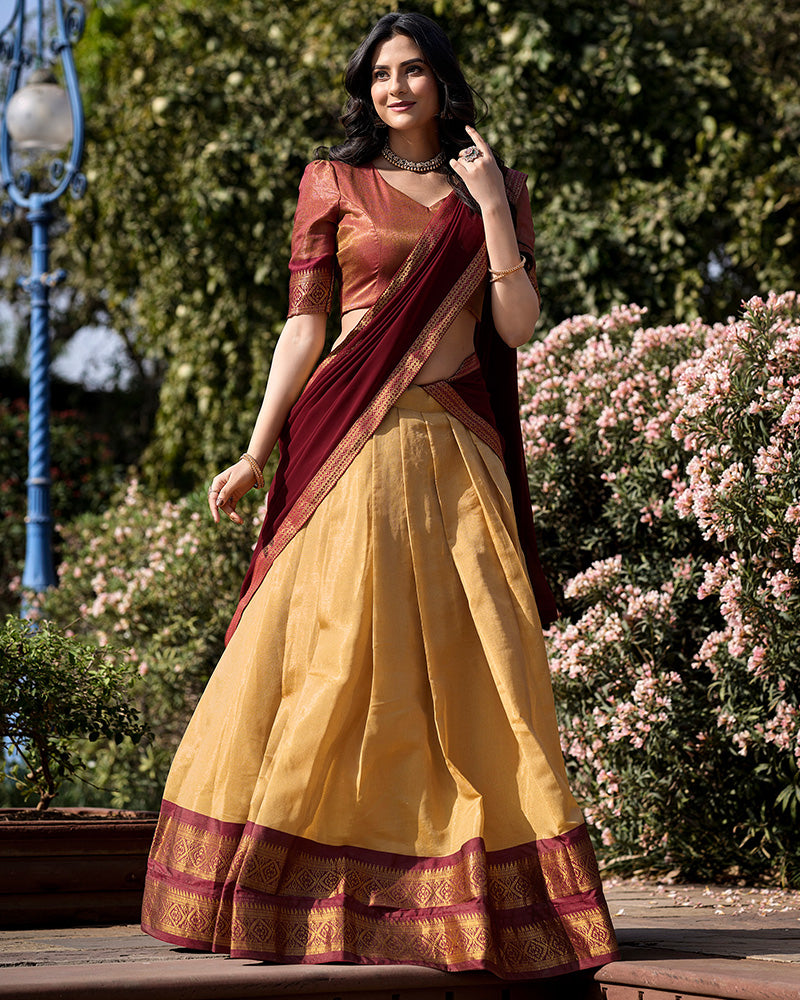 AMAZING CREAM ZARI WEAVING KANCHIPURAM SILK TRADITIONAL LEHENGA CHOLI BY MITVAL