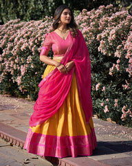 SUPER MUSTARD YELLOW ZARI WOVEN KANCHIPURAM SILK LEHENGA CHOLI
