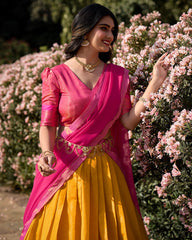 SUPER MUSTARD YELLOW ZARI WOVEN KANCHIPURAM SILK LEHENGA CHOLI