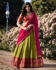 EXCELLENT GREEN ZARI WEAVING KANCHIPURAM SILK EVENT WEAR LEHENGA CHOLI