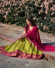 EXCELLENT GREEN ZARI WEAVING KANCHIPURAM SILK EVENT WEAR LEHENGA CHOLI