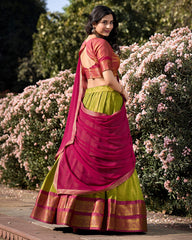 EXCELLENT GREEN ZARI WEAVING KANCHIPURAM SILK EVENT WEAR LEHENGA CHOLI