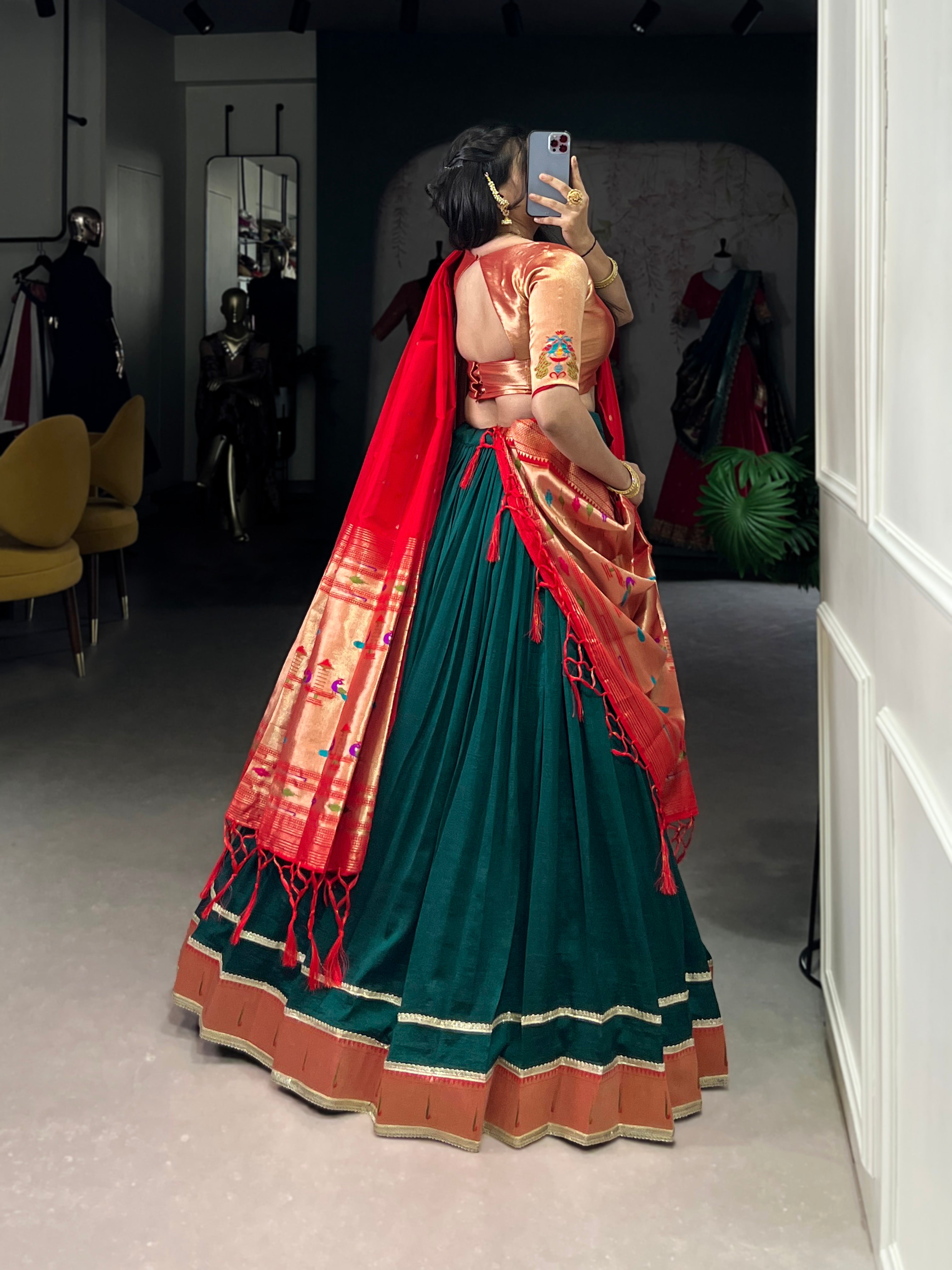 ELEGANT GREEN VICHITRA SILK ZARI WEAVING TRADITIONAL LEHENGA CHOLI